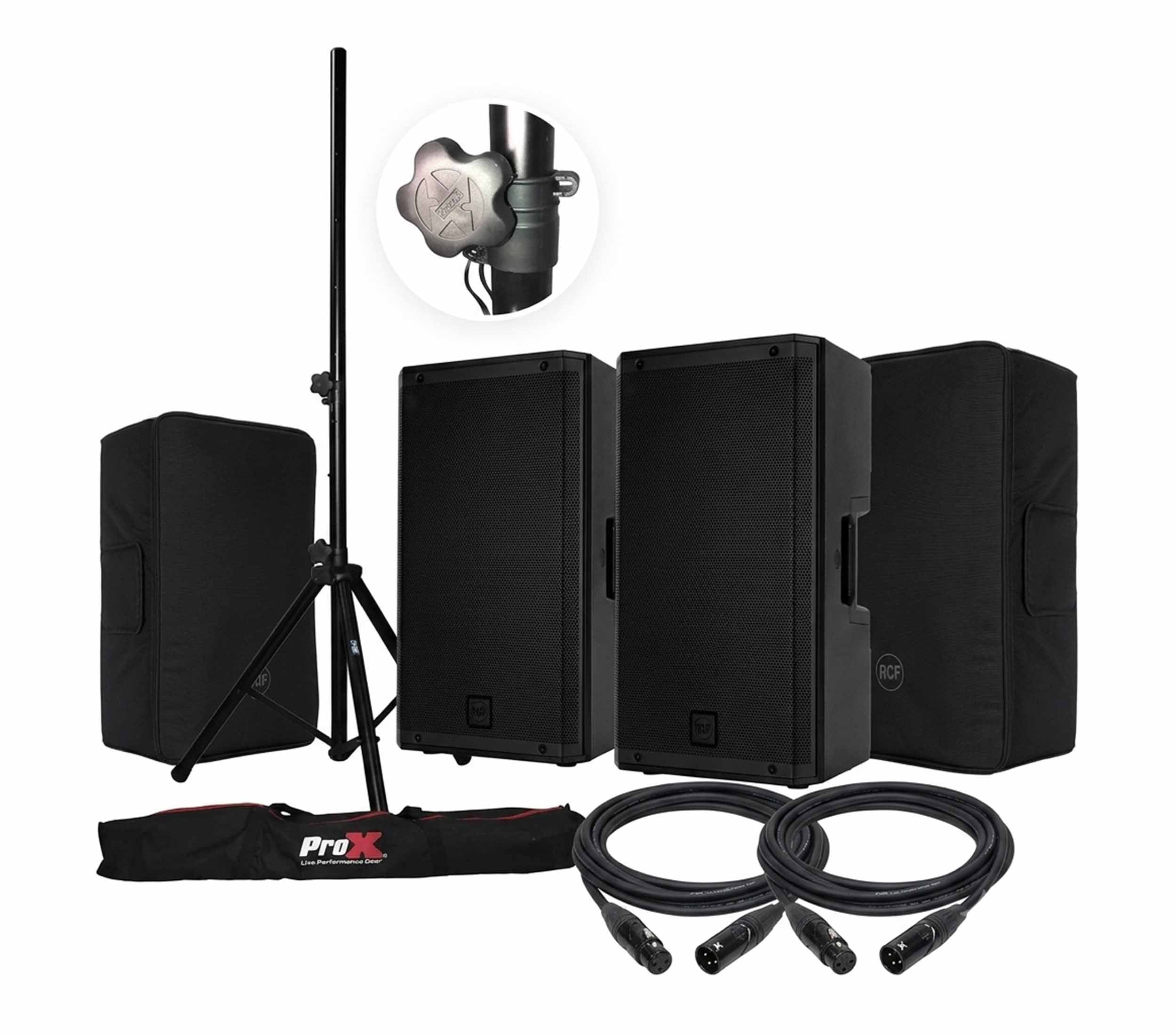 RCF ART-912A-AX Two-Way 12" 2100W Powered Speaker Pair with ProX Stand and Cables