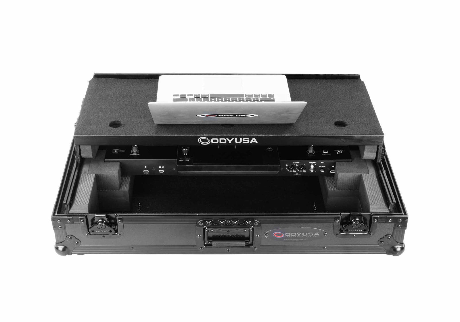 Odyssey FZGSXDJANW1BL Black Label 1U Flight Case with Glide Style Laptop Platform