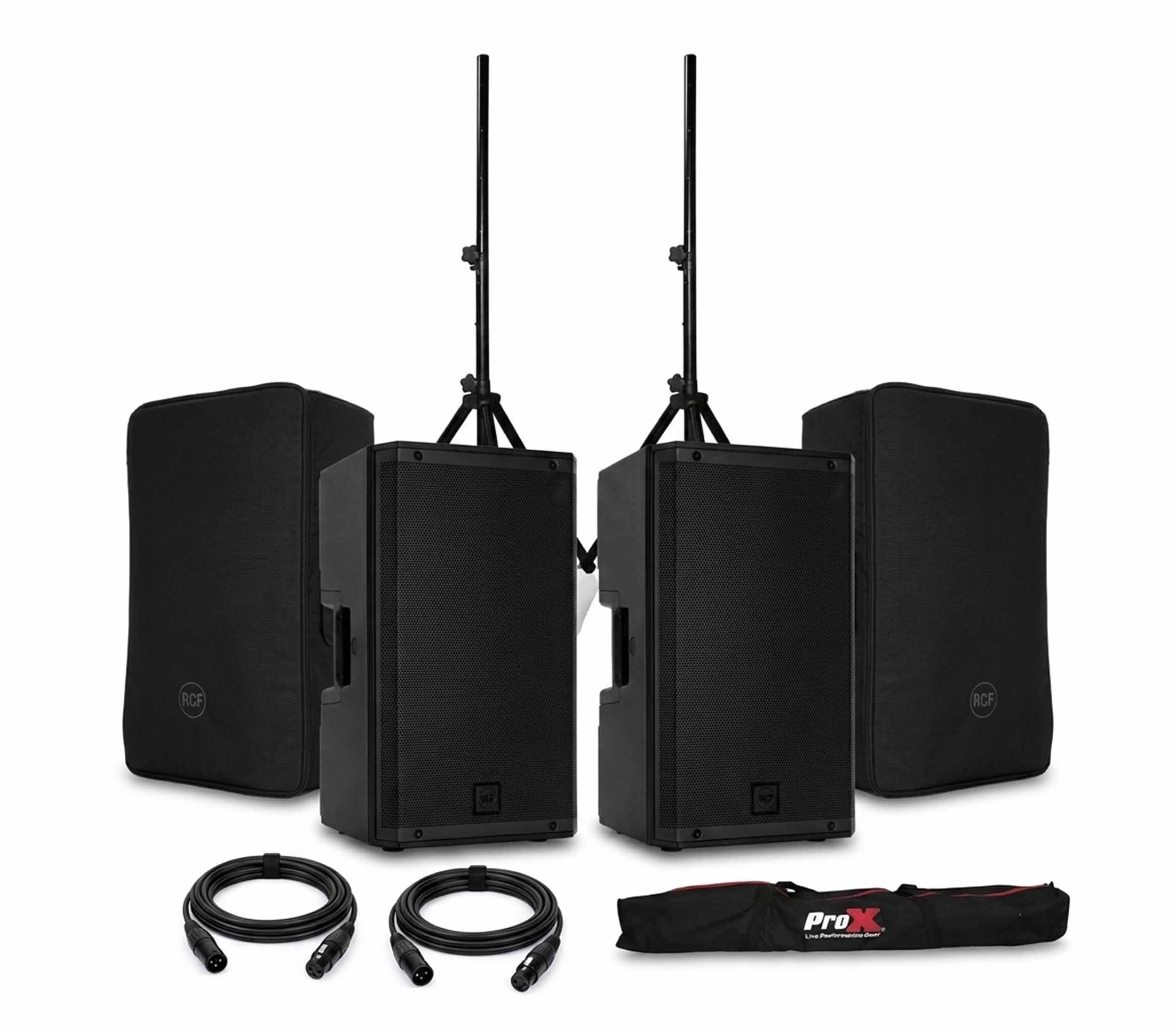 RCF ART-912A Speaker Package with Stands, XLR Cables and Protective Covers