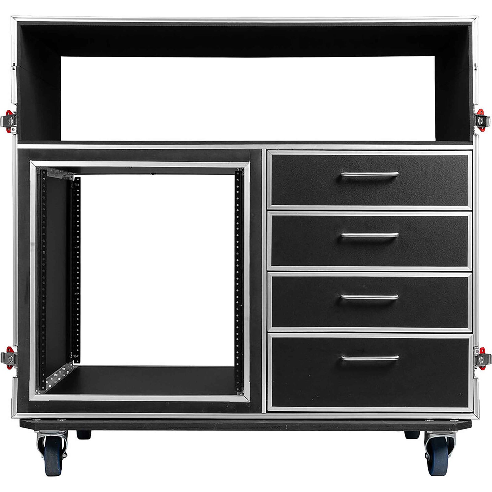 Gator GTOUR-MIXERXL-12U-4D2T Mixer Case with 12 RU Rack, Four Drawers, and Two Tables