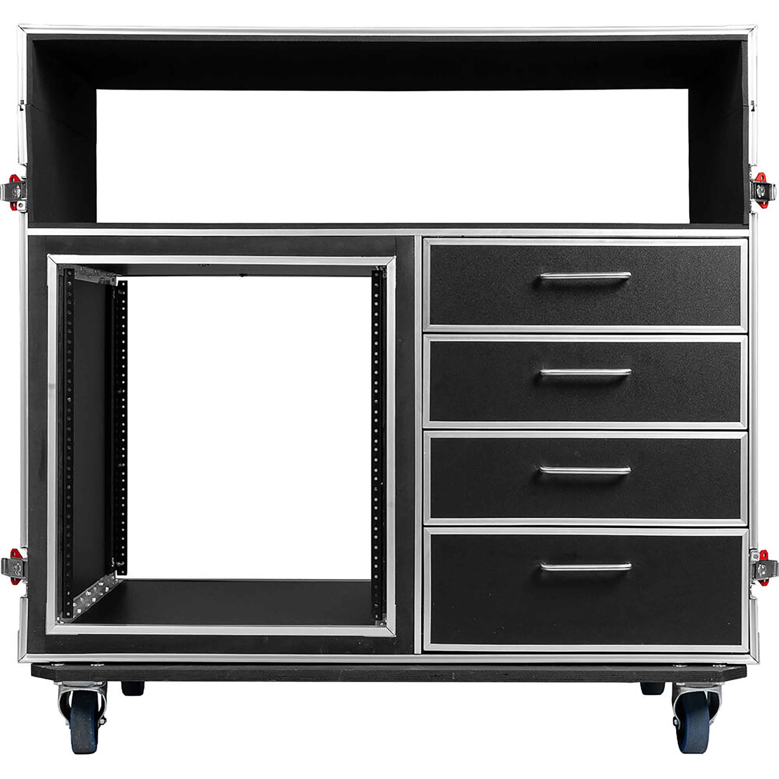 Gator GTOUR-MIXERXL-12U-4D2T Mixer Case with 12 RU Rack, Four Drawers, and Two Tables