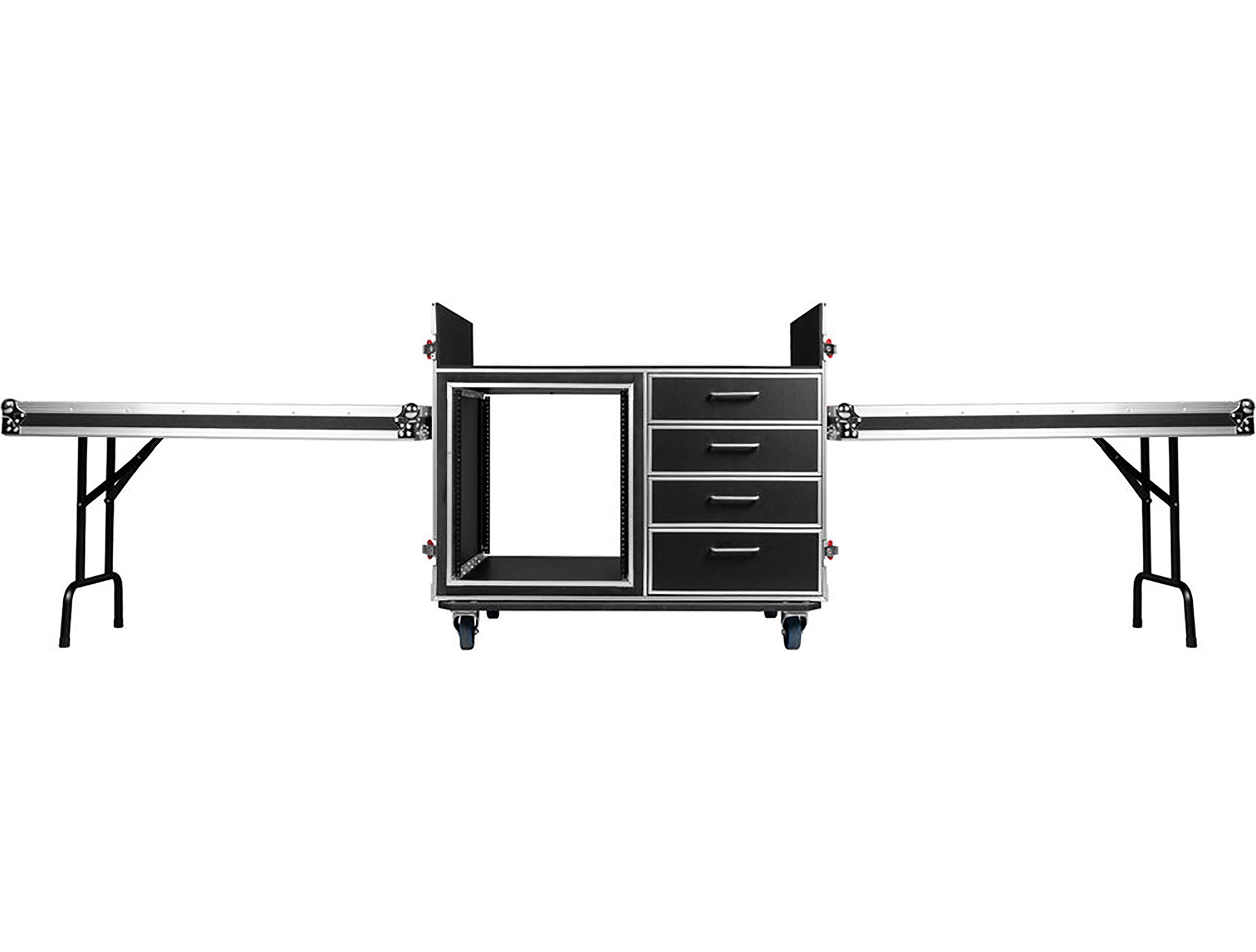 Gator GTOUR-MIXERXL-12U-4D2T Mixer Case with 12 RU Rack, Four Drawers, and Two Tables