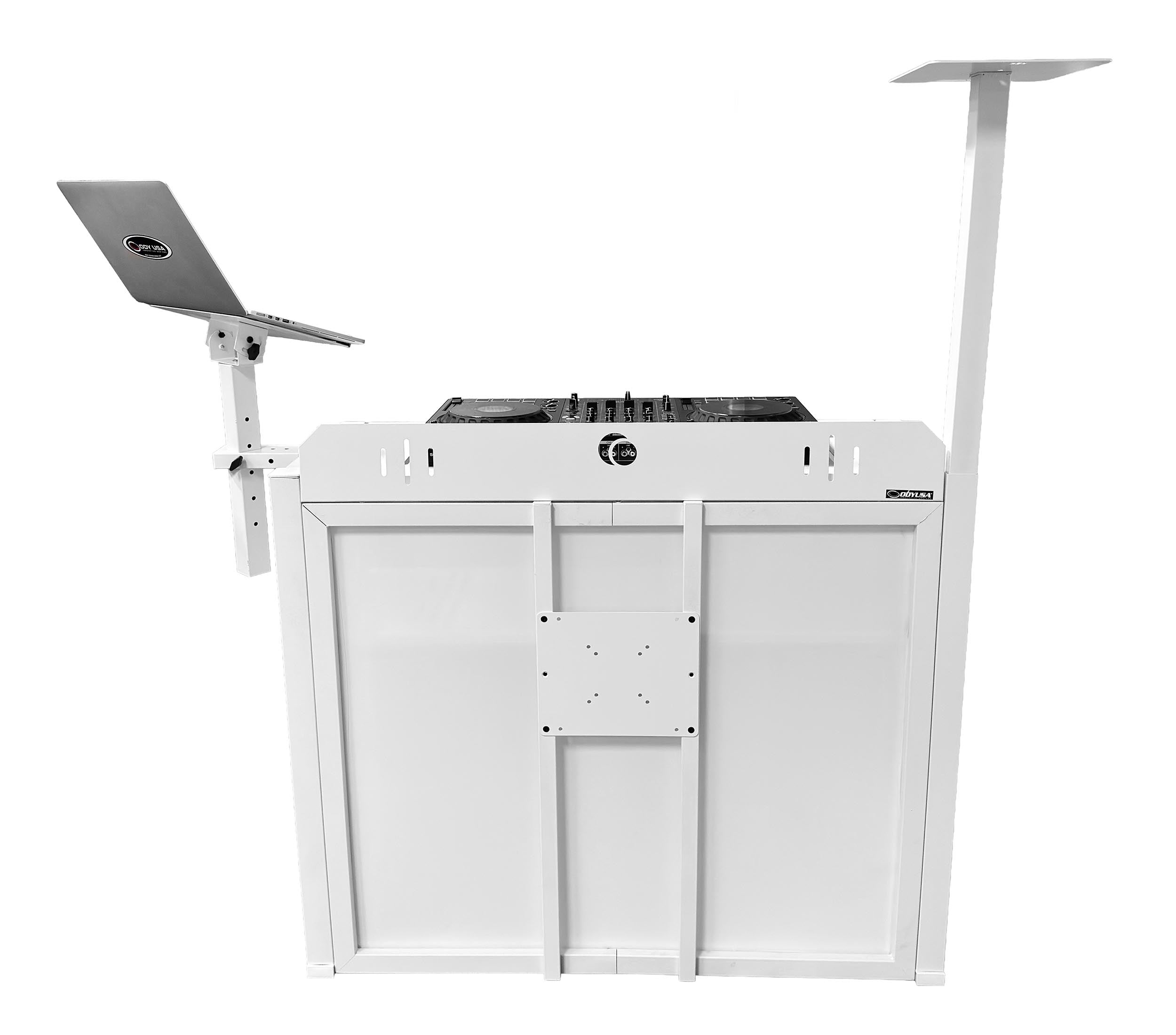 Odyssey DJBOOTHMWWHT Metal Works White DJ Booth System with Folding Design and Laptop Stand