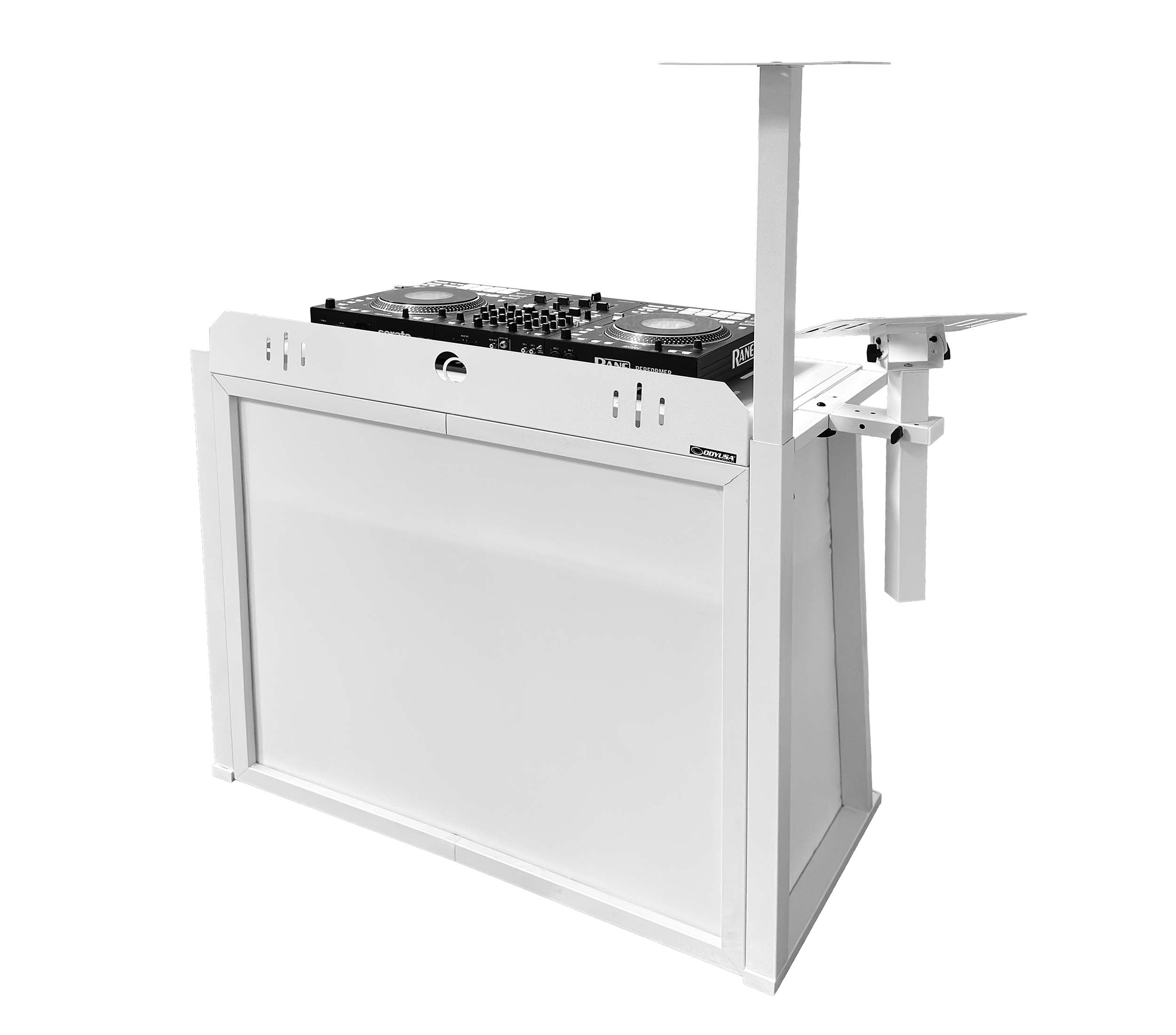 Odyssey DJBOOTHMWWHT Metal Works White DJ Booth System with Folding Design and Laptop Stand