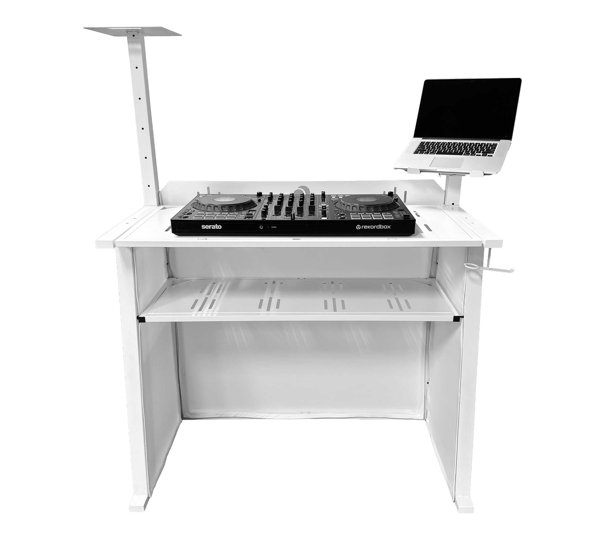 Odyssey DJBOOTHMWWHT Metal Works White DJ Booth System with Folding Design and Laptop Stand
