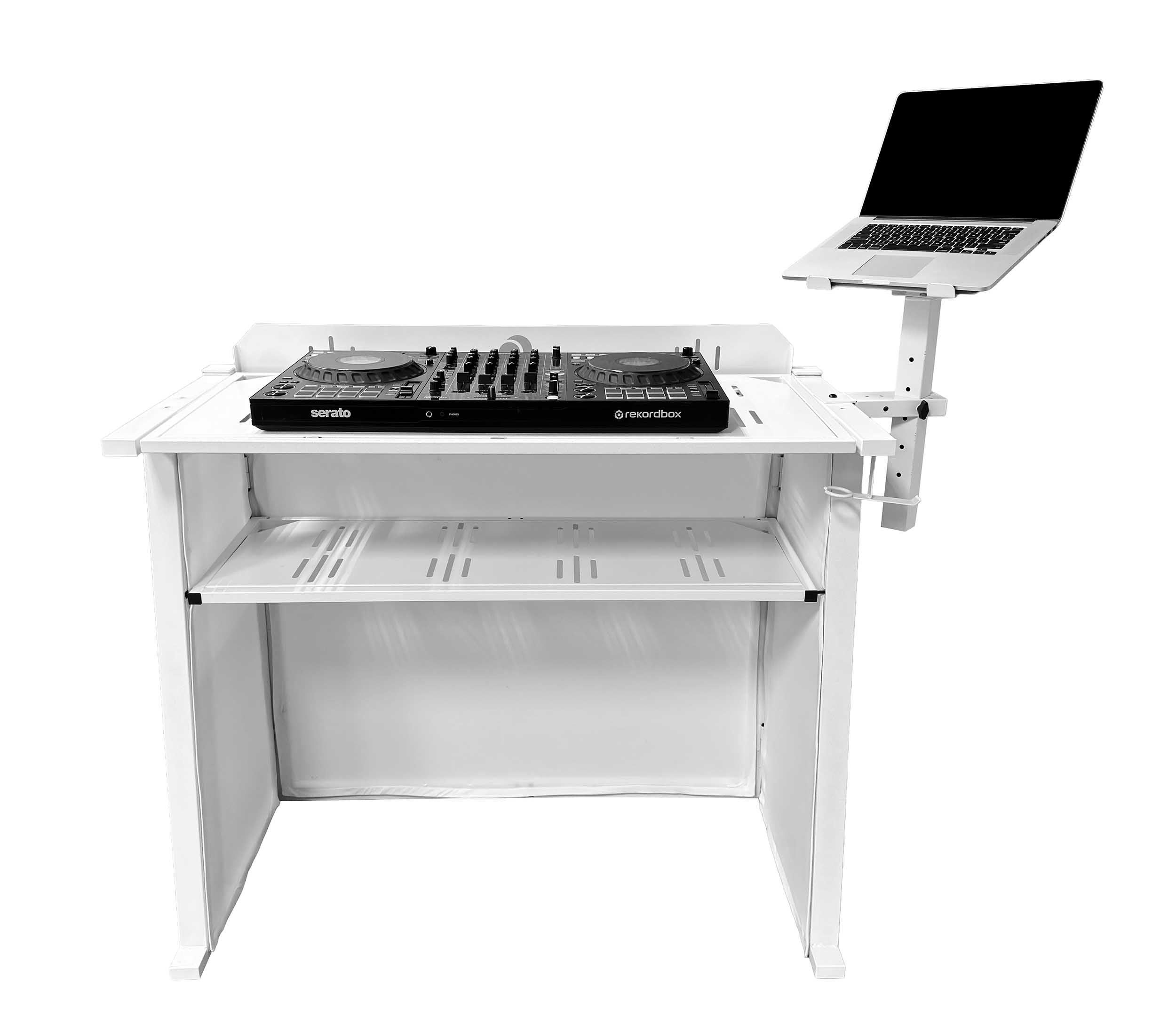 Odyssey DJBOOTHMWWHT Metal Works White DJ Booth System with Folding Design and Laptop Stand