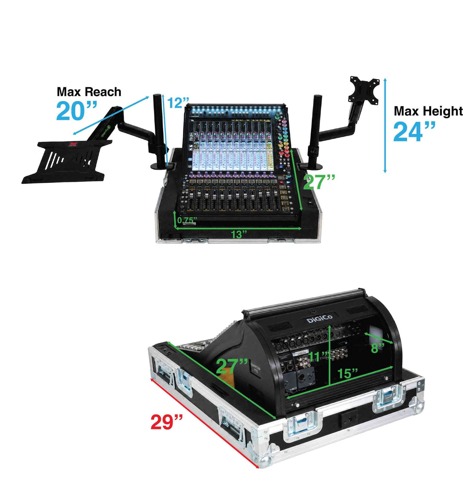 ProX XSM-DIGQ112DHWLMA Flight Case for DiGiCo Quantum 112 with Doghouse, Monitor Arm and Laptop Support