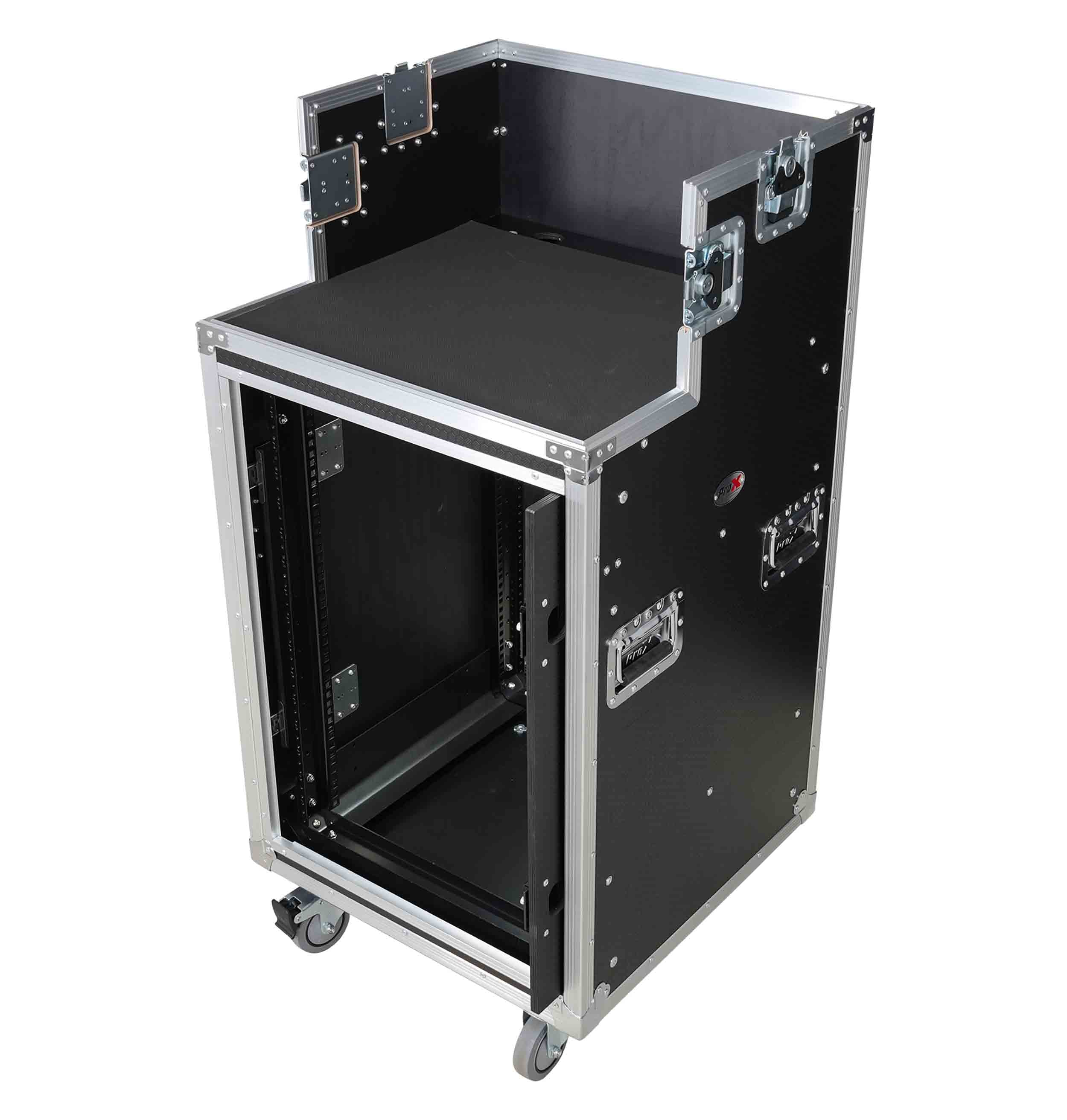 ProX XS-SLAM16UCINEWORK 16U Shockmount Rack Flight Case with Integrated Console Compartment