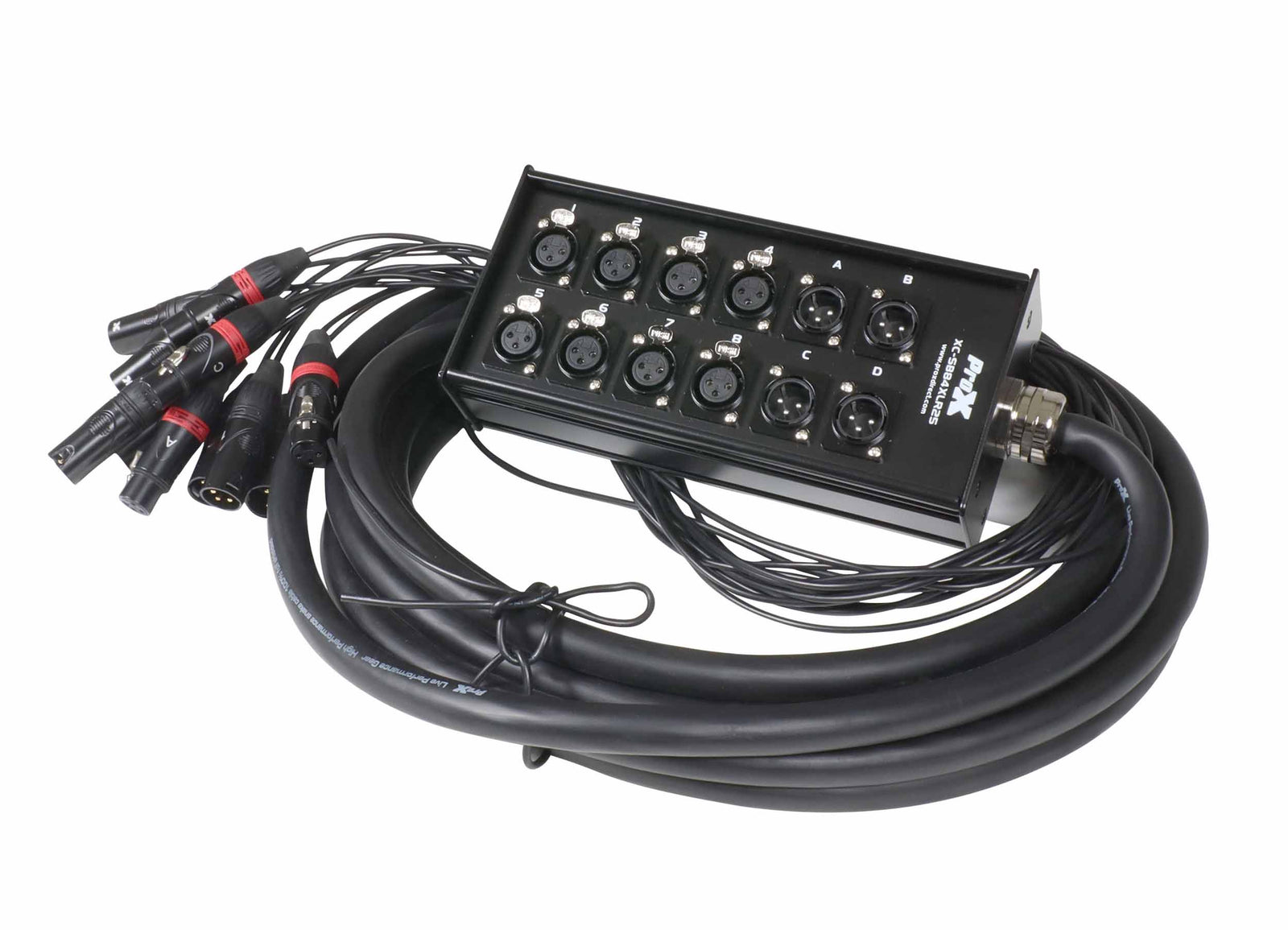 ProX XC-SB84XLR25 25 Ft XLR Stage Box Snake 8 XLR-F Inputs and 4 XLR-M Effects Returns