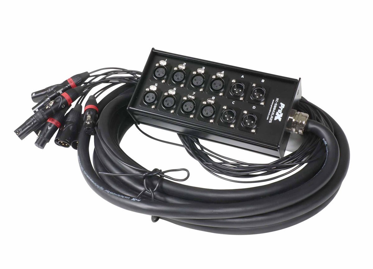 ProX XC-SB84XLR25 25 Ft XLR Stage Box Snake 8 XLR-F Inputs and 4 XLR-M Effects Returns