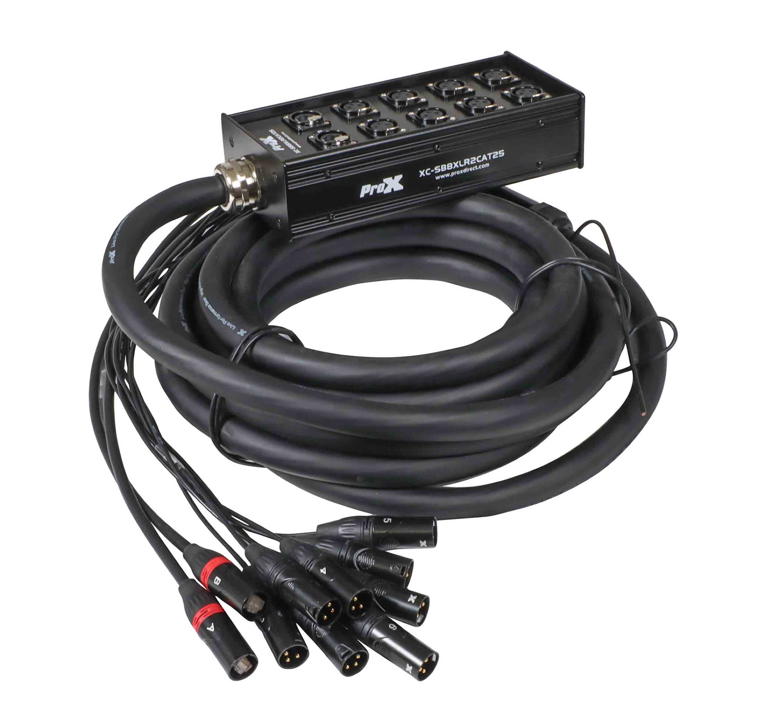 ProX XC-SB8XLR2CAT25 25 Ft. XLR Stage Box Snake 8 XLR-F Send Inputs and 2 CAT6 Connections