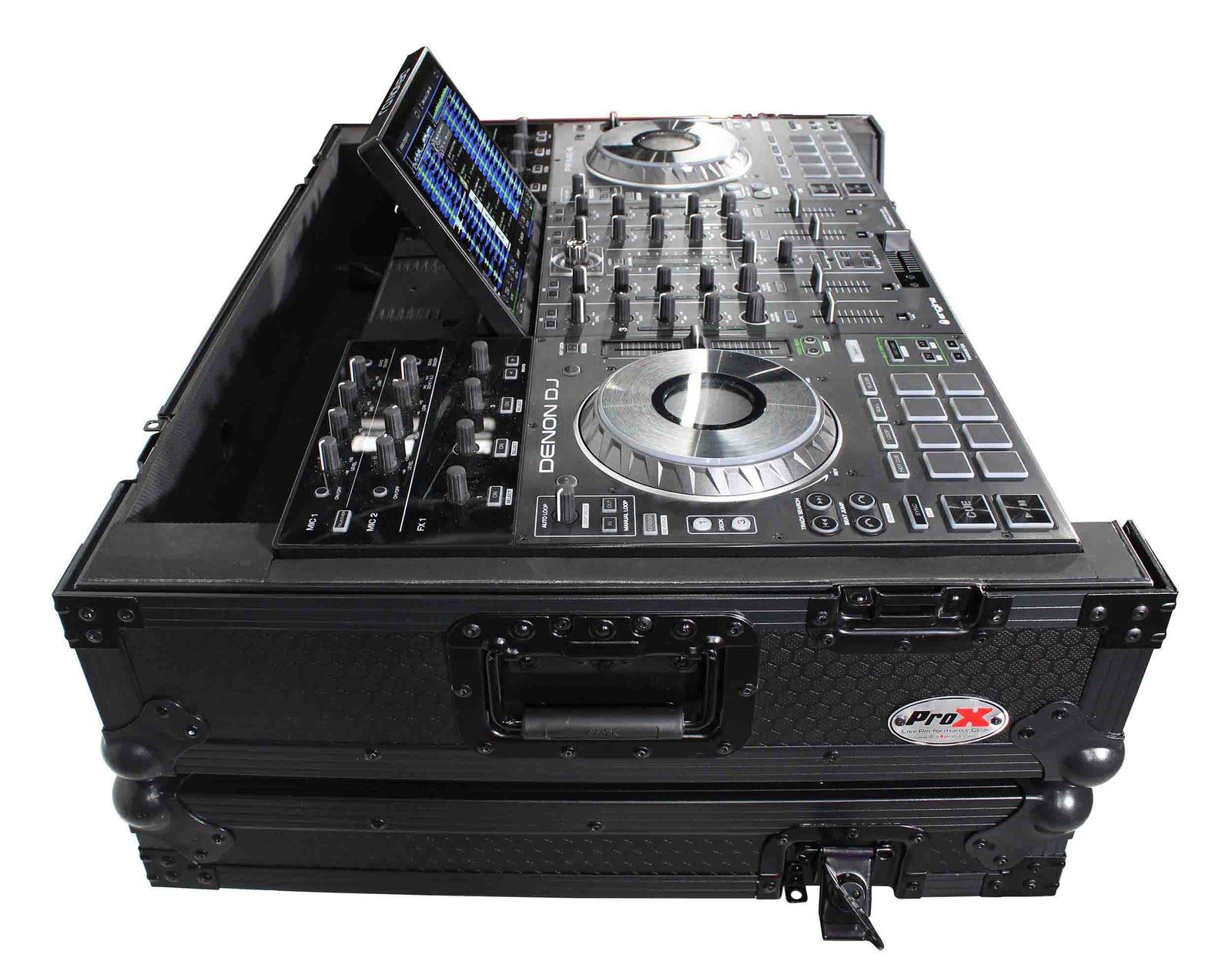 ProX XS-PRIME4MK2WBL ATA Flight Case with Wheels for Denon DJ PRIME 4 G2 PRIME 4 MK2 Controller 1U Rack Space, Black Finish