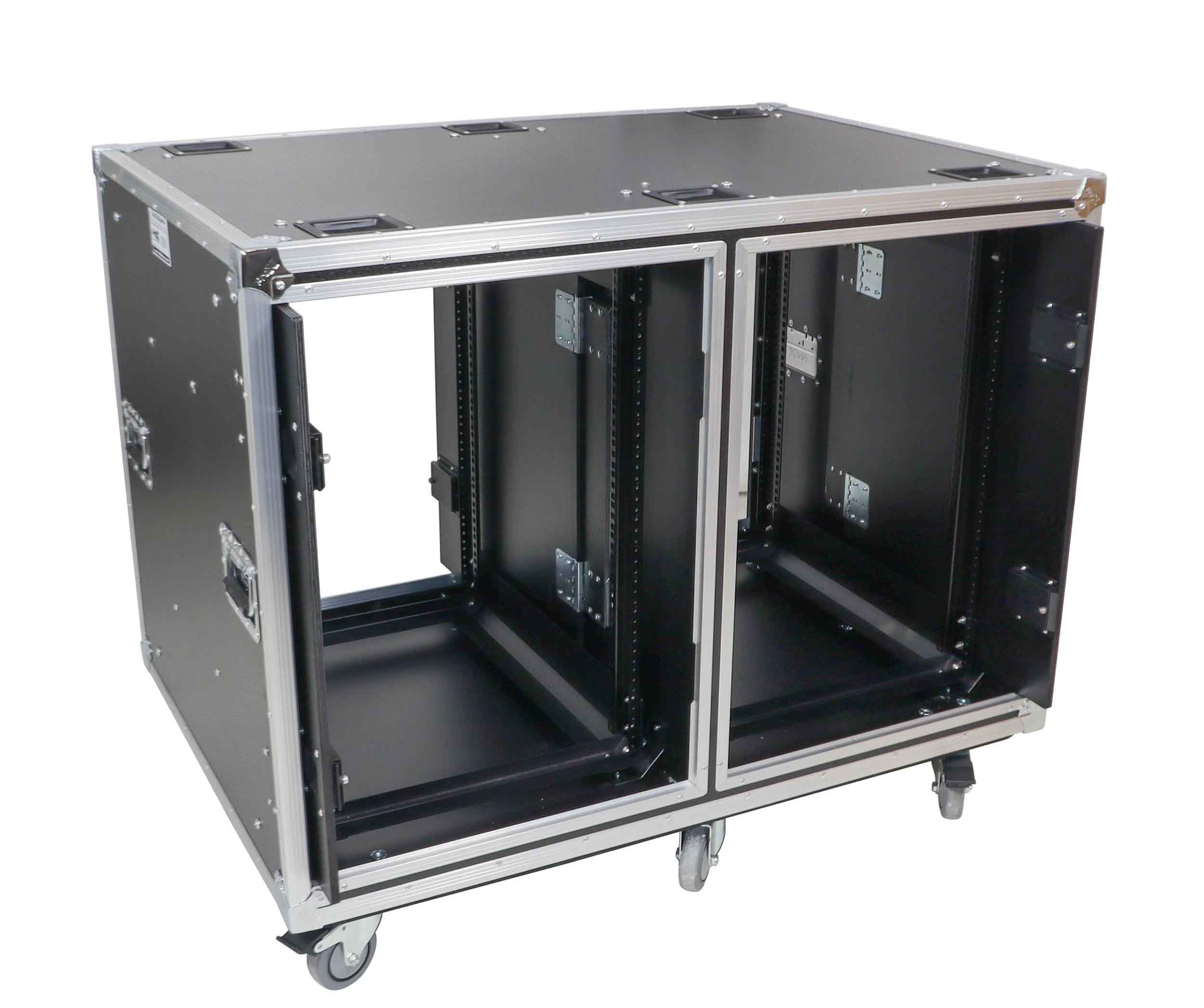 ProX 24" Deep Vertical Rack-to-Rack Shock Mount Case, 2 x 16U, with 2 Sliding Slam Doors and 6" x 4" Caster Wheels