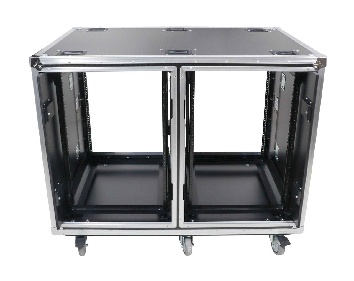 ProX 24" Deep Vertical Rack-to-Rack Shock Mount Case, 2 x 16U, with 2 Sliding Slam Doors and 6" x 4" Caster Wheels