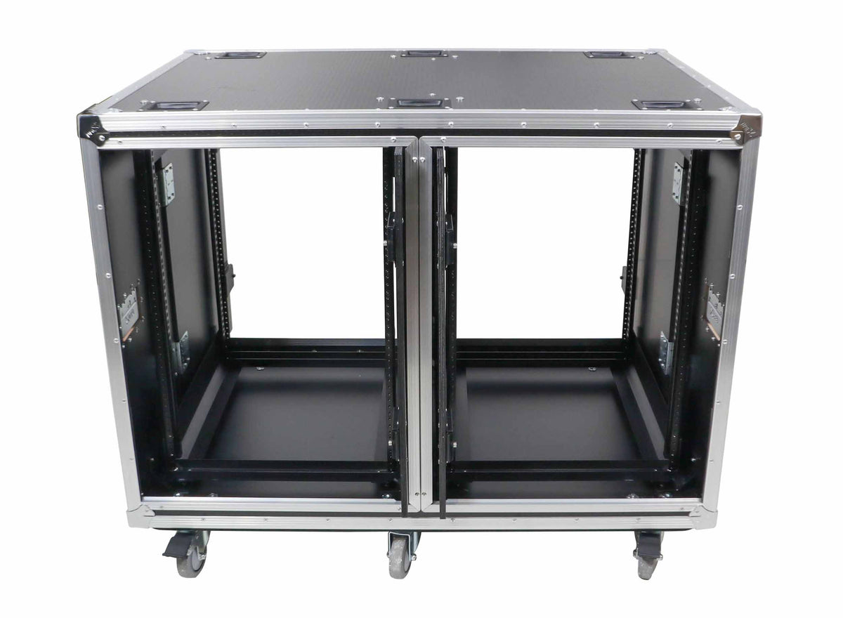 ProX 24" Deep Vertical Rack-to-Rack Shock Mount Case, 2 x 16U, with 2 Sliding Slam Doors and 6" x 4" Caster Wheels