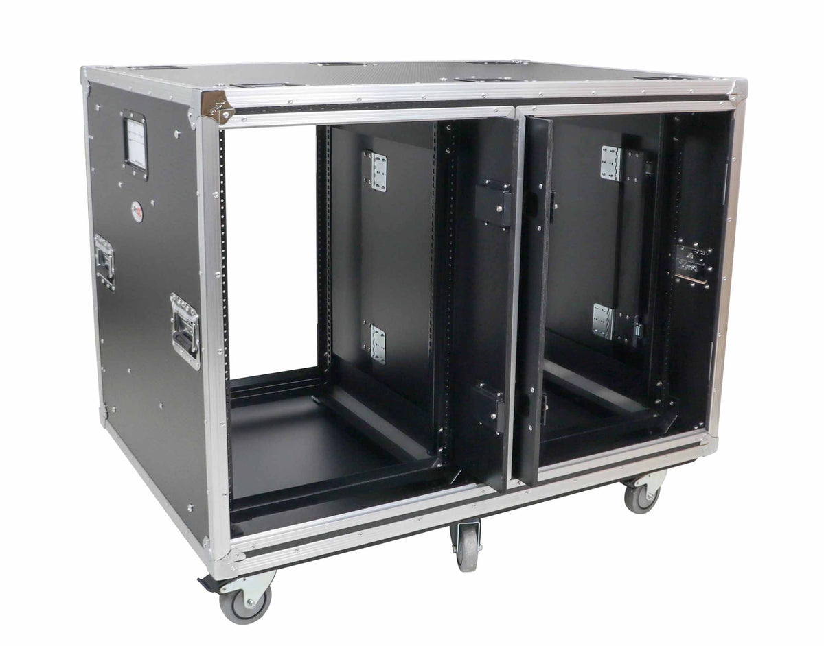 ProX 24" Deep Vertical Rack-to-Rack Shock Mount Case, 2 x 16U, with 2 Sliding Slam Doors and 6" x 4" Caster Wheels