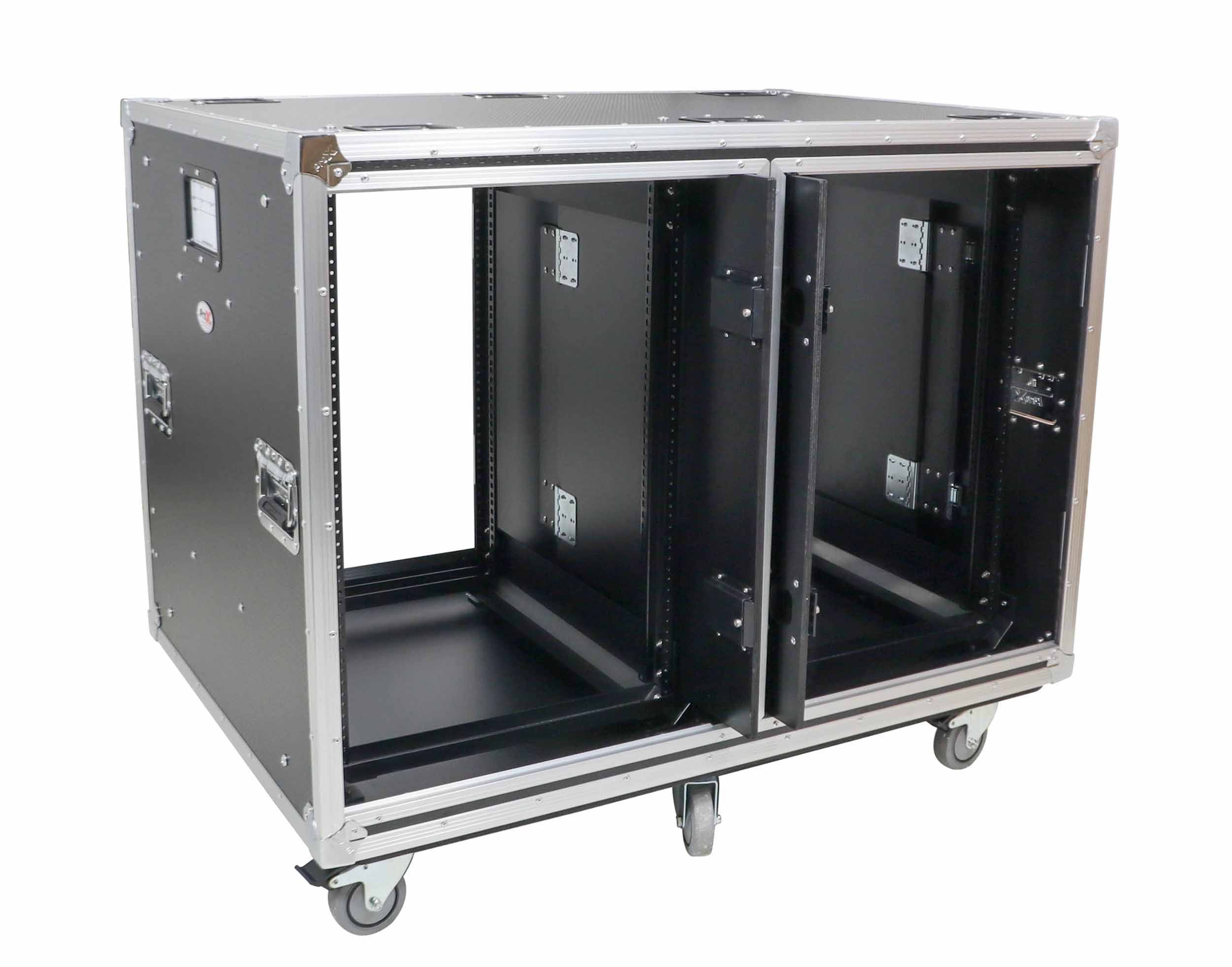 ProX 24" Deep Vertical Rack-to-Rack Shock Mount Case, 2 x 16U, with 2 Sliding Slam Doors and 6" x 4" Caster Wheels