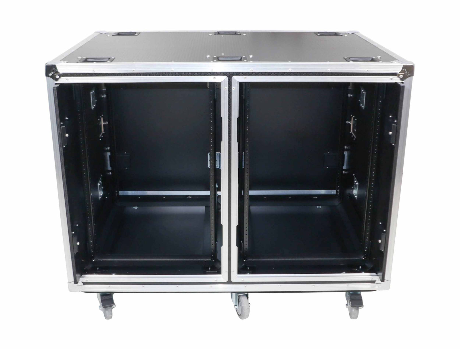 ProX 24" Deep Vertical Rack-to-Rack Shock Mount Case, 2 x 16U, with 2 Sliding Slam Doors and 6" x 4" Caster Wheels