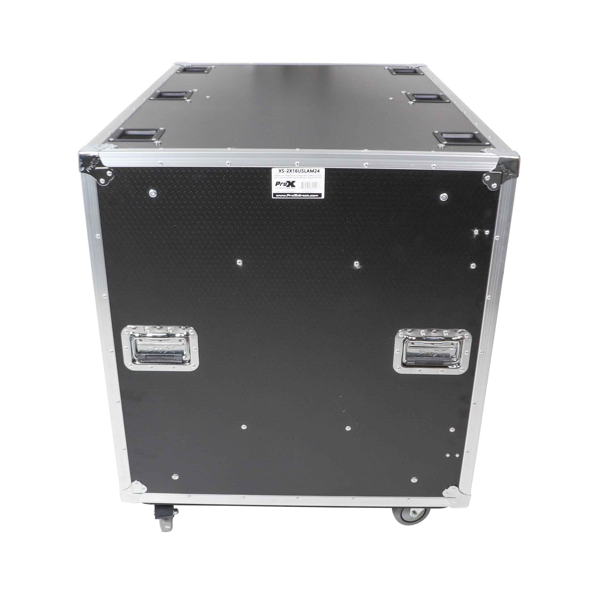 ProX 24" Deep Vertical Rack-to-Rack Shock Mount Case, 2 x 16U, with 2 Sliding Slam Doors and 6" x 4" Caster Wheels