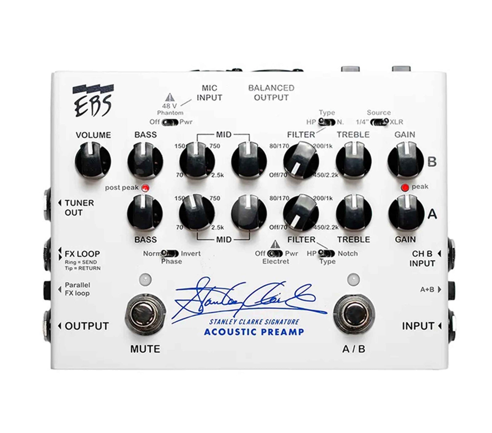 EBS Stanley Clarke Signature Acoustic Preamp Pedal with 2 Channels
