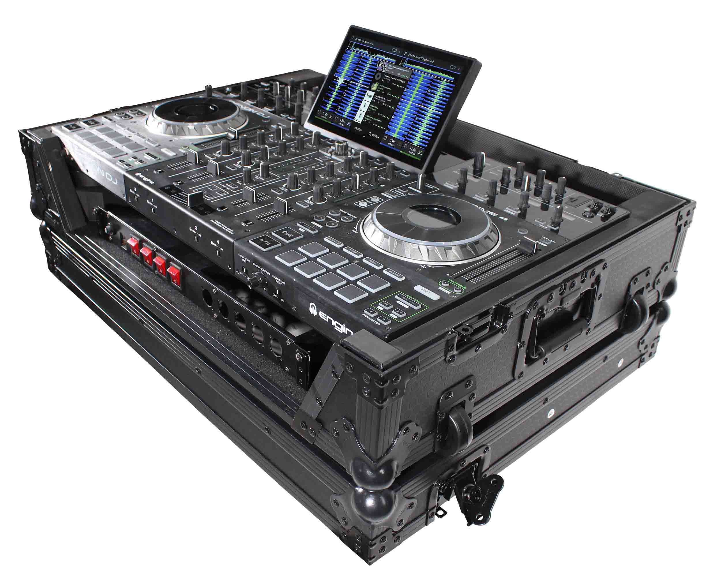 ProX XS-PRIME4MK2WLTBL LED ATA Flight Case with Wheels for Denon PRIME 4 G2 PRIME 4 MK2 DJ Controller, Sliding with Black Hardware