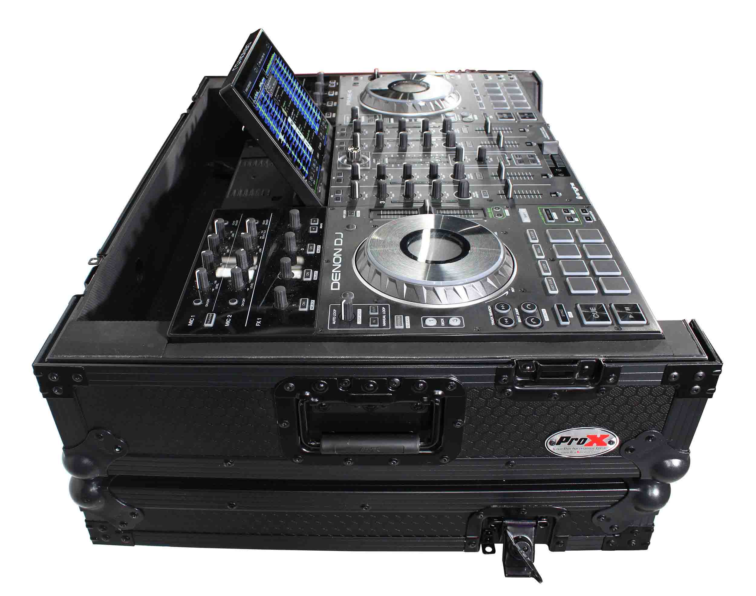 ProX XS-PRIME4MK2WLTBL LED ATA Flight Case with Wheels for Denon PRIME 4 G2 PRIME 4 MK2 DJ Controller, Sliding with Black Hardware