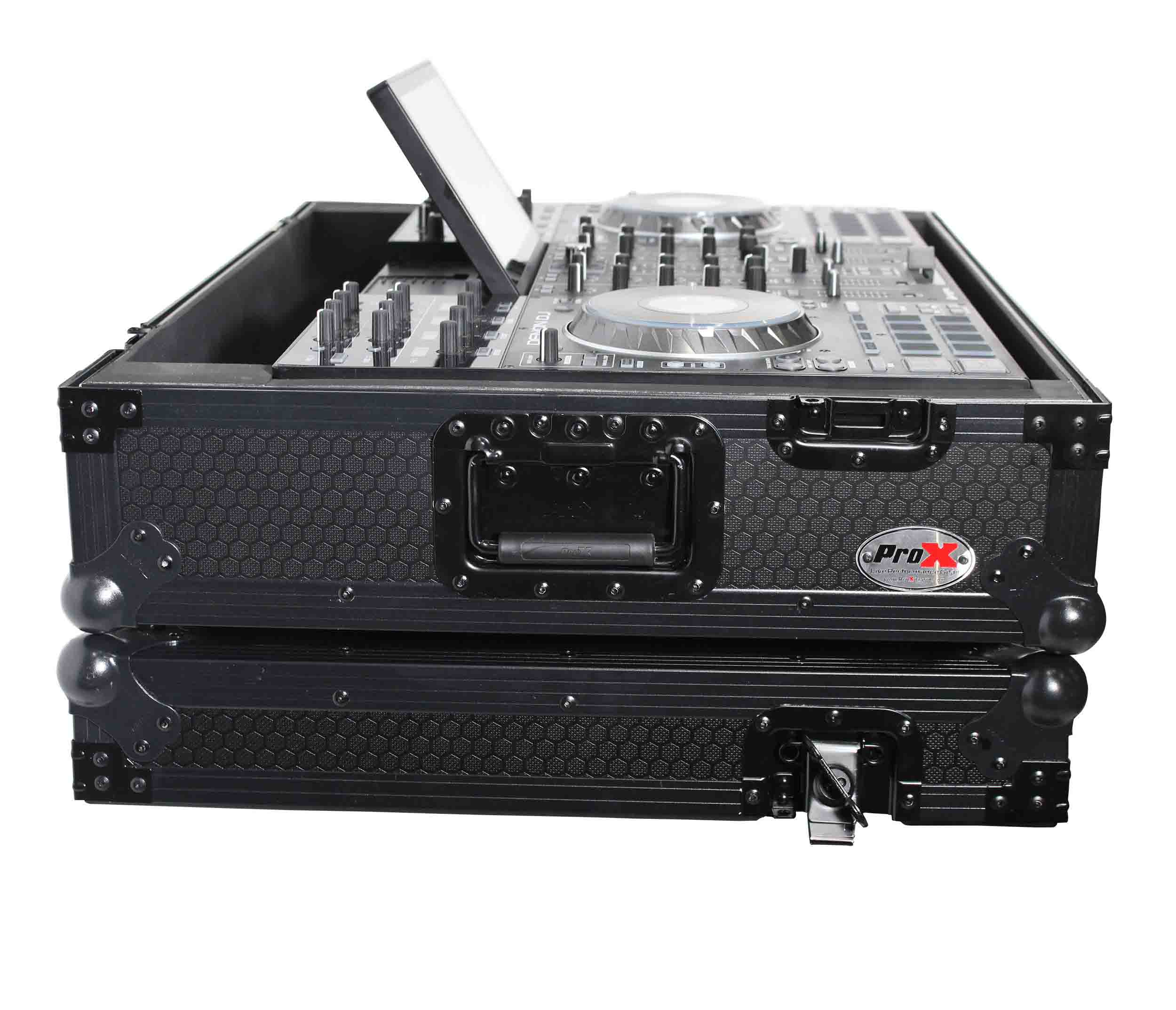ProX XS-PRIME4MK2WLTBL LED ATA Flight Case with Wheels for Denon PRIME 4 G2 PRIME 4 MK2 DJ Controller, Sliding with Black Hardware