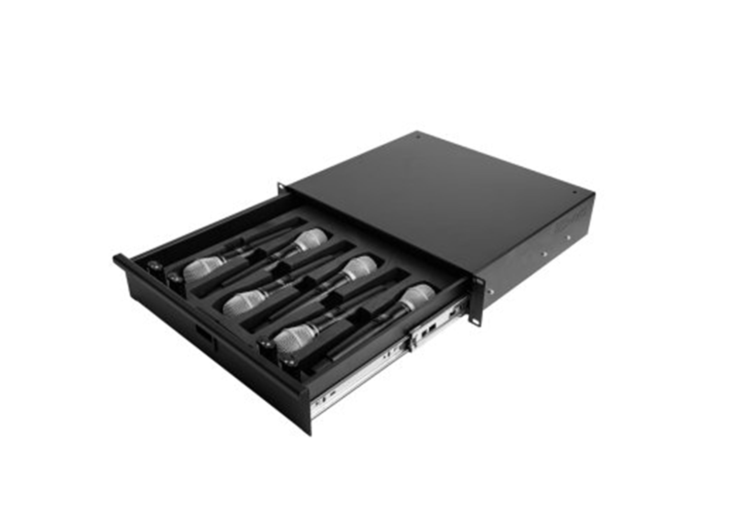 Gator Rackworks GRW-DRWHANDHELD6, 2U Rack Drawer for Six Wireless Microphones