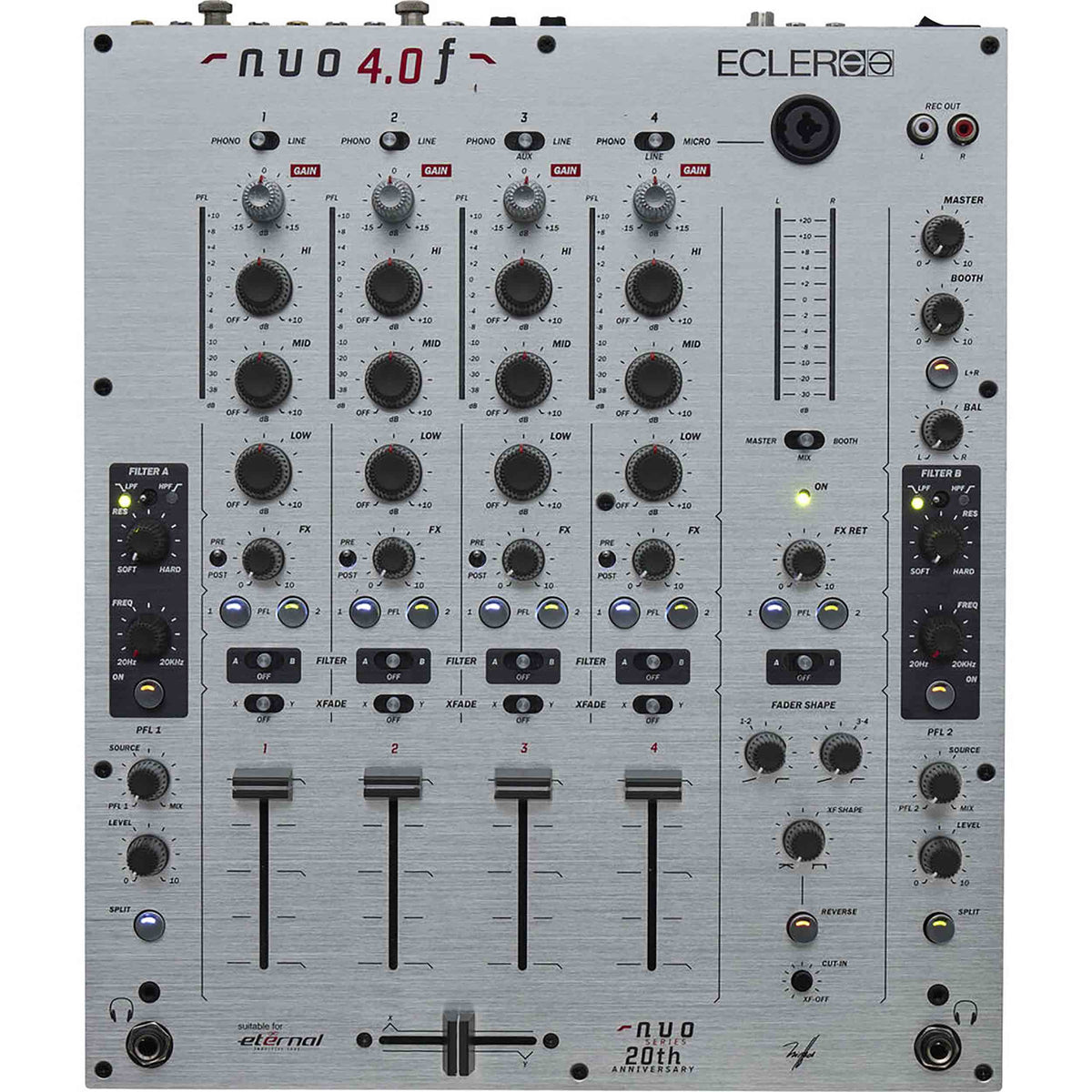Ecler NUO-4.0F-SL Professional 4-Channel Analogue DJ Mixer – Silver Finish