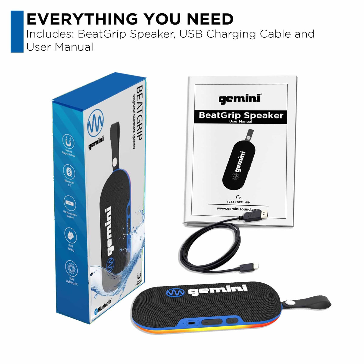 Gemini Sound BEATGRIP magnetic Bluetooth Speaker, IPX6 Weather-Resistant, up to 12-hr Battery