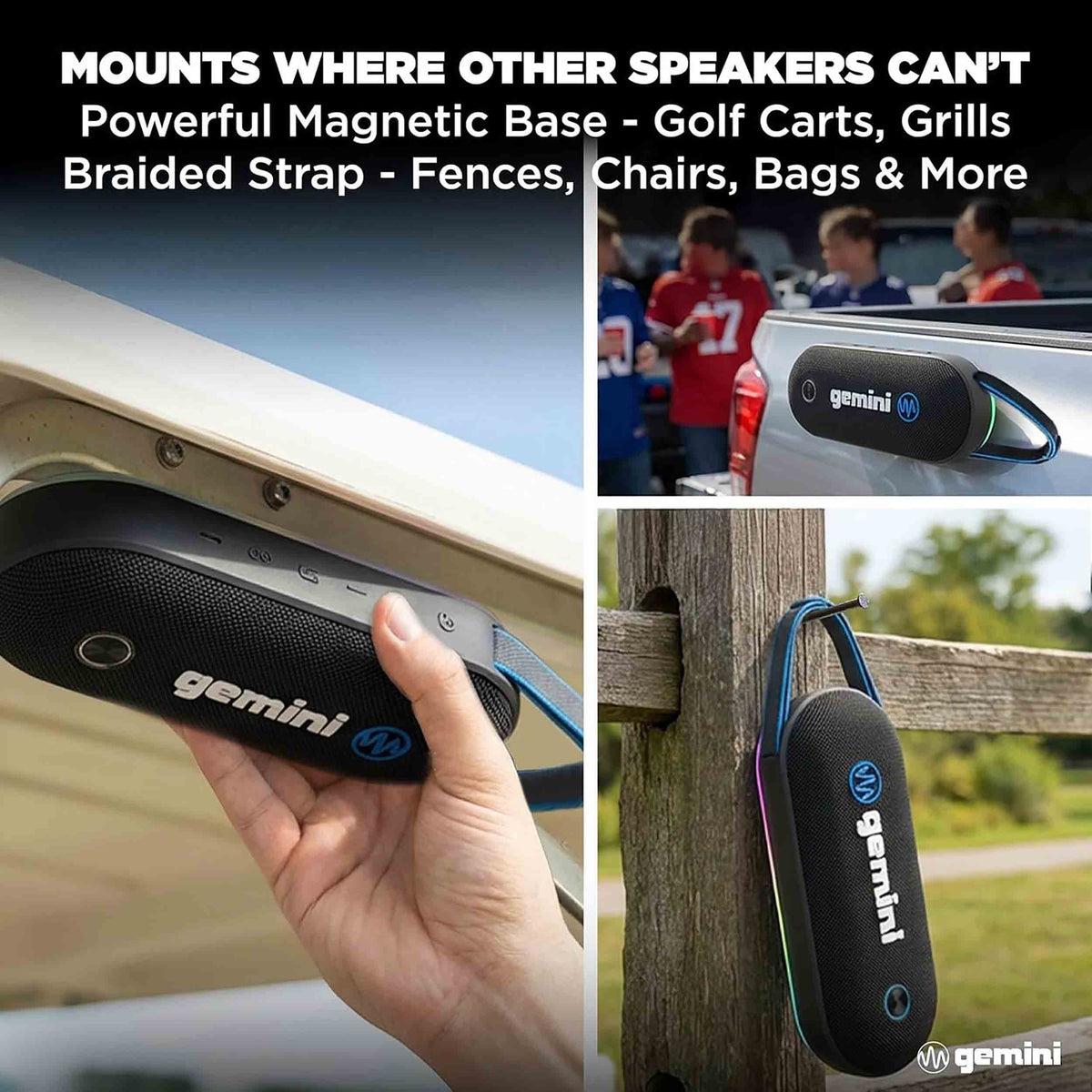 Gemini Sound BEATGRIP PRO Magnetic Bluetooth Speaker with RGB Lights, Bluetooth 5.4, IPX6 Weather-Resistant