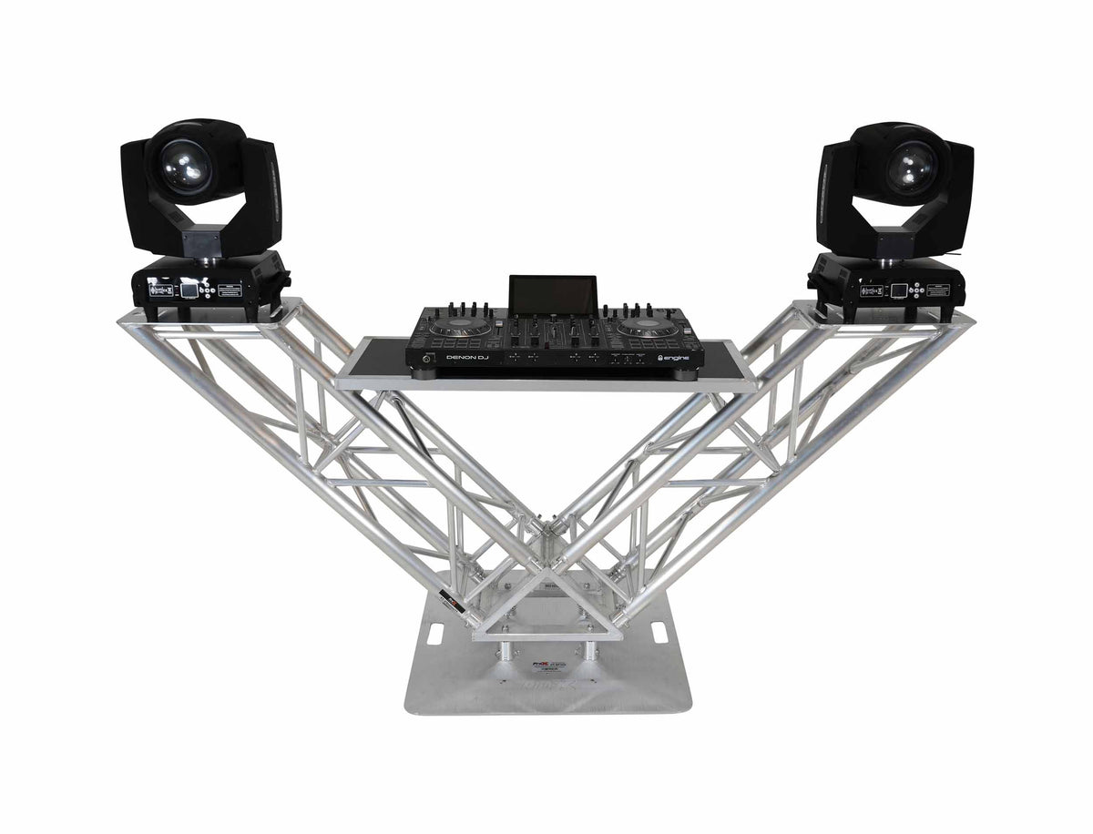 ProX XT-VERRAZANO30 VERRAZANO V-Shape Aluminum Truss DJ Table with Elevated Monitor Shelves
