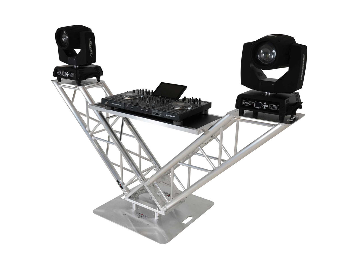 ProX XT-VERRAZANO30 VERRAZANO V-Shape Aluminum Truss DJ Table with Elevated Monitor Shelves