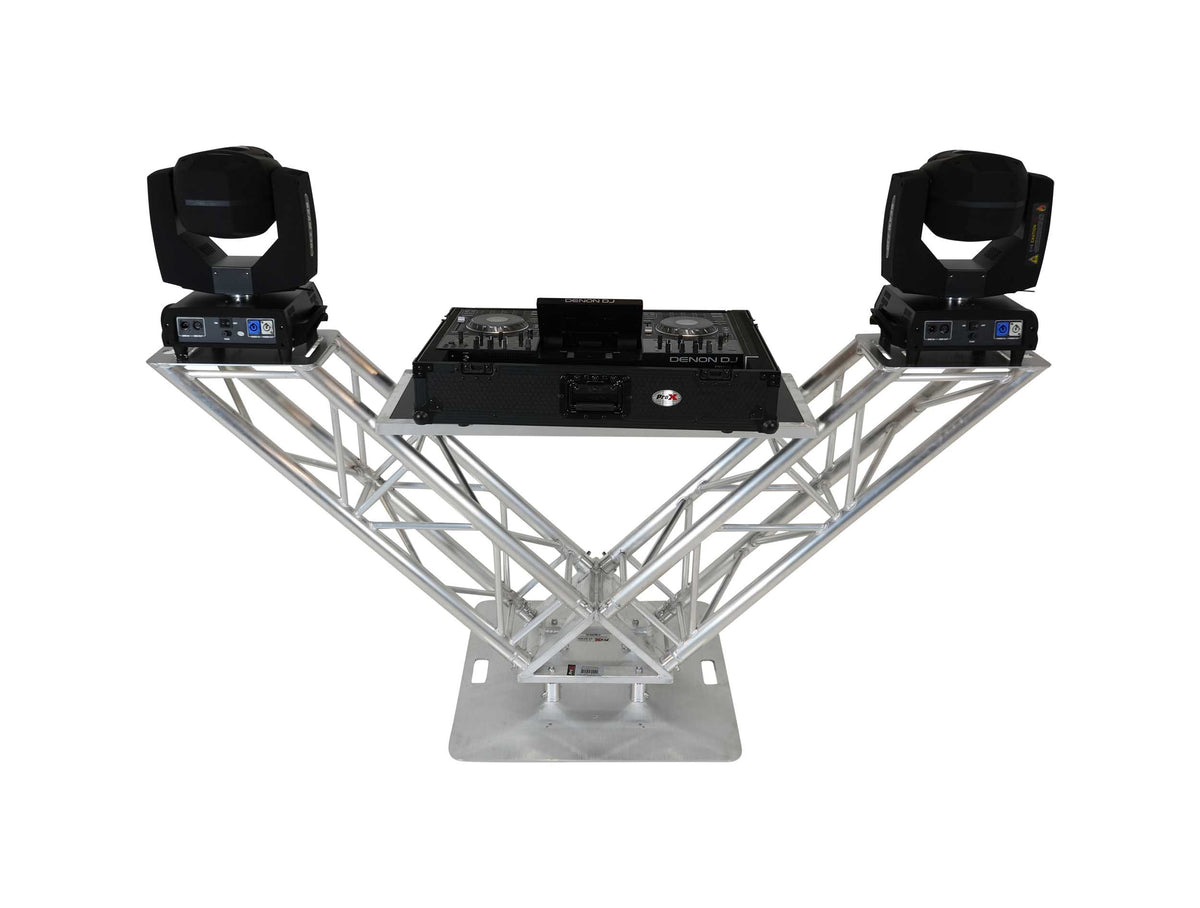 ProX XT-VERRAZANO30 VERRAZANO V-Shape Aluminum Truss DJ Table with Elevated Monitor Shelves