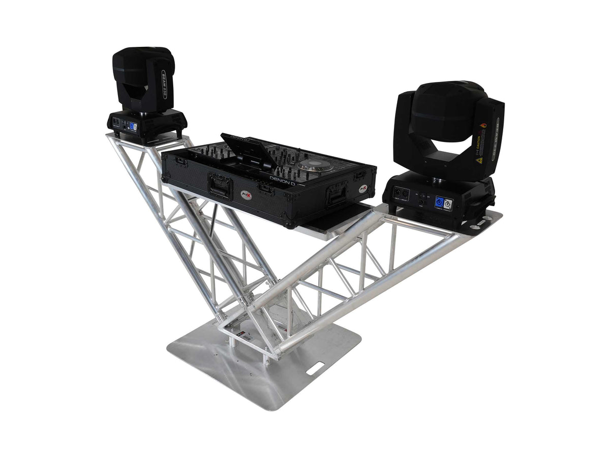 ProX XT-VERRAZANO30 VERRAZANO V-Shape Aluminum Truss DJ Table with Elevated Monitor Shelves