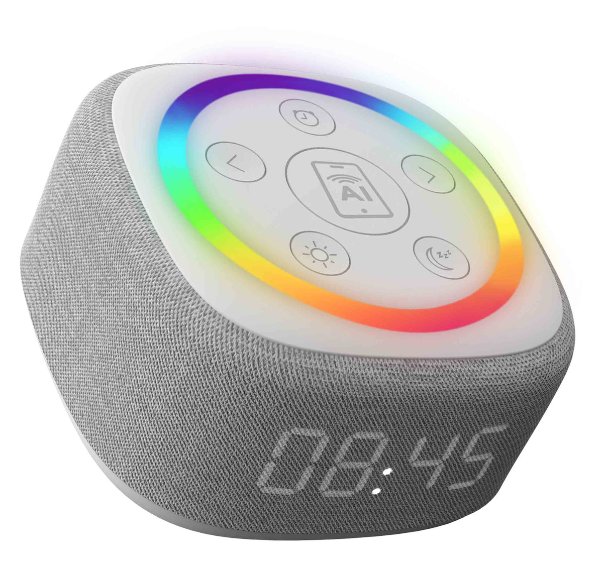 Gemini Sound BRS-180 Bluetooth Home Speaker, Night Light, 16 Sleep Sounds, LED Clock and Voice-Assistant Button - White