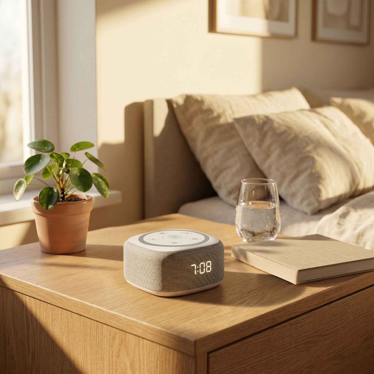 Gemini Sound BRS-180 Bluetooth Home Speaker, Night Light, 16 Sleep Sounds, LED Clock and Voice-Assistant Button - White