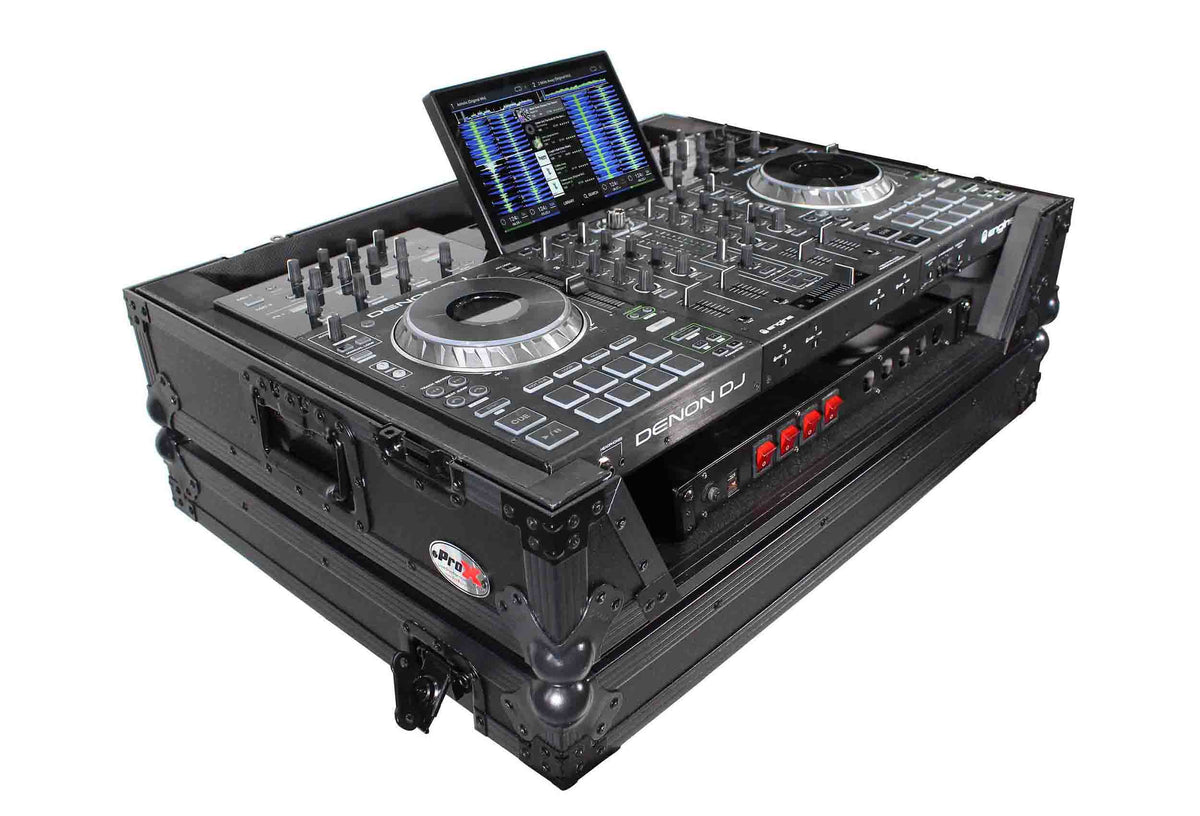 ProX XS-PRIME4MK2WBL ATA Flight Case with Wheels for Denon DJ PRIME 4 G2 PRIME 4 MK2 Controller 1U Rack Space, Black Finish