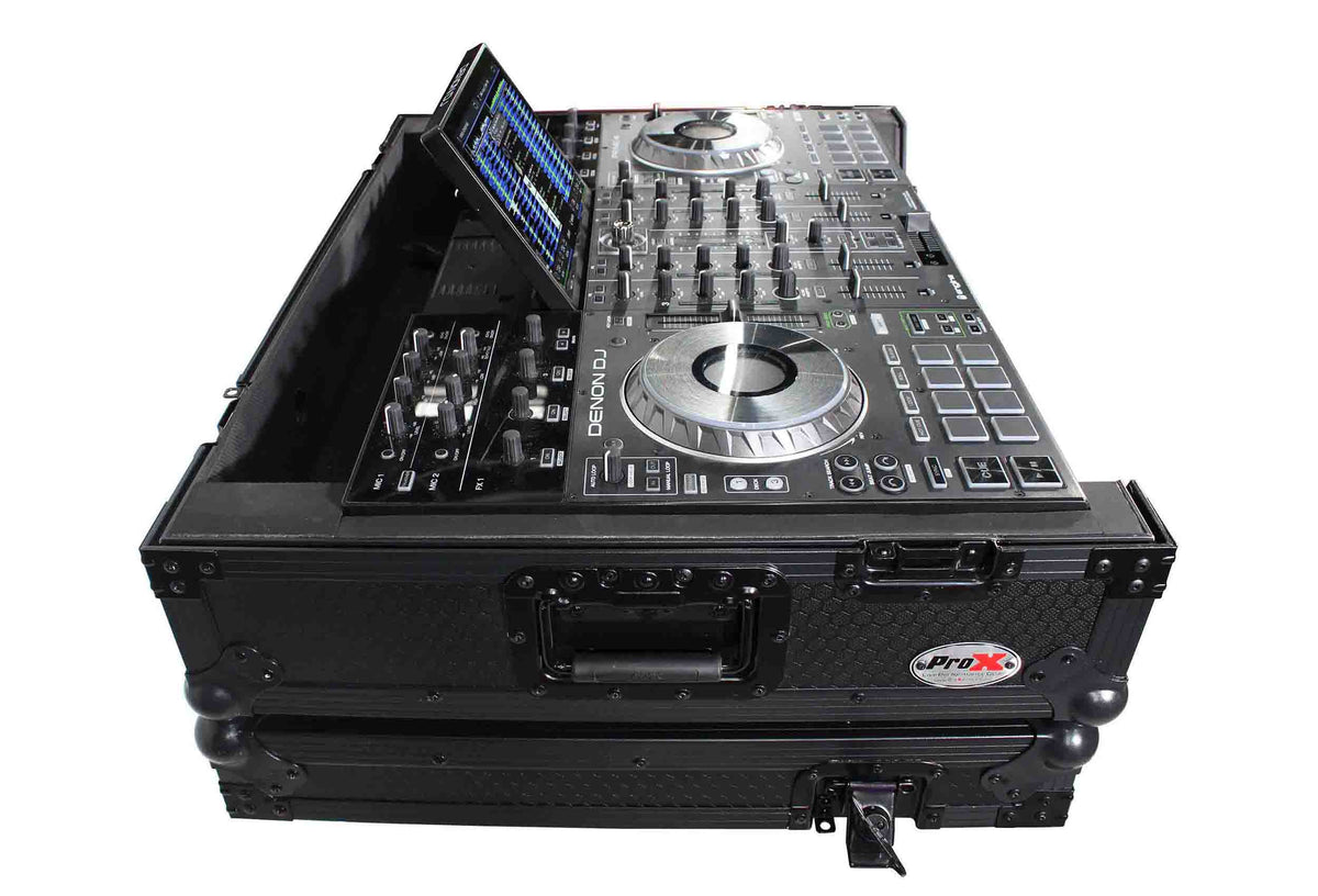 ProX XS-PRIME4MK2WBL ATA Flight Case with Wheels for Denon DJ PRIME 4 G2 PRIME 4 MK2 Controller 1U Rack Space, Black Finish