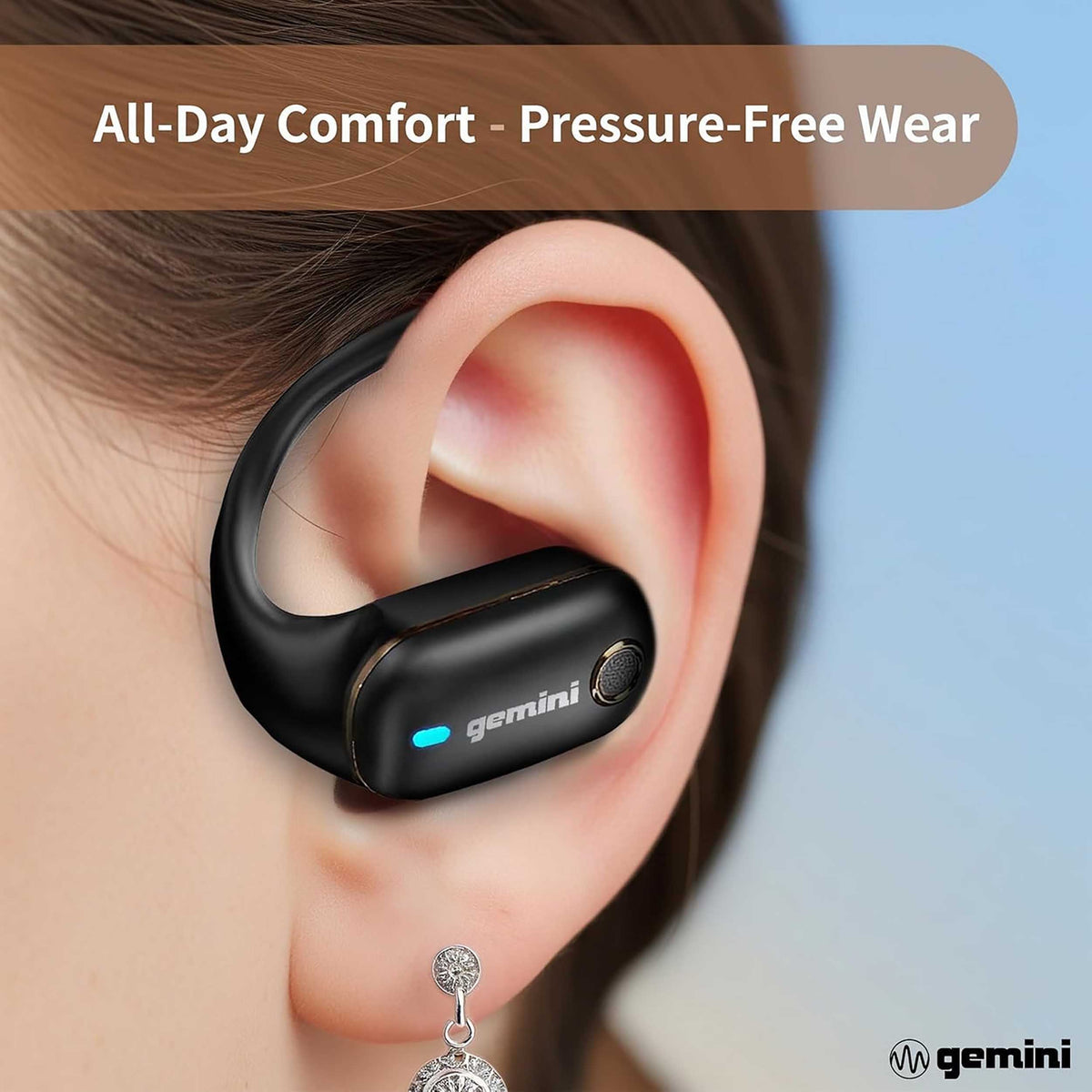 Gemini Sound GEBX-200 open-ear Bluetooth Earbuds, Bluetooth 6.0, Dual 13mm Drivers, 24+ Hours with Charging Case