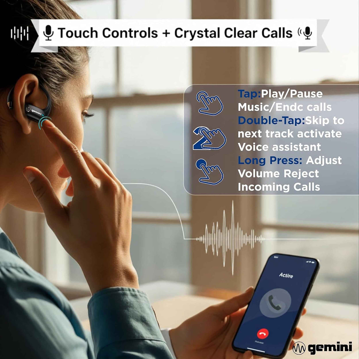 Gemini Sound GEBX-200 open-ear Bluetooth Earbuds, Bluetooth 6.0, Dual 13mm Drivers, 24+ Hours with Charging Case