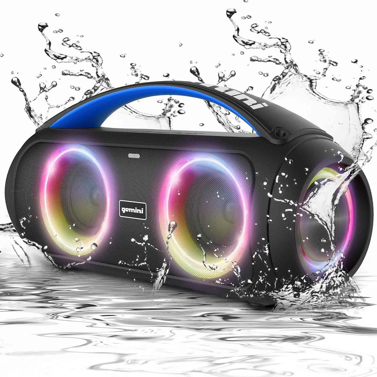 Gemini Sound GGO-230L Portable Bluetooth Boombox with LED Party Lighting, Dual 3" Woofers, 7-Hour Battery