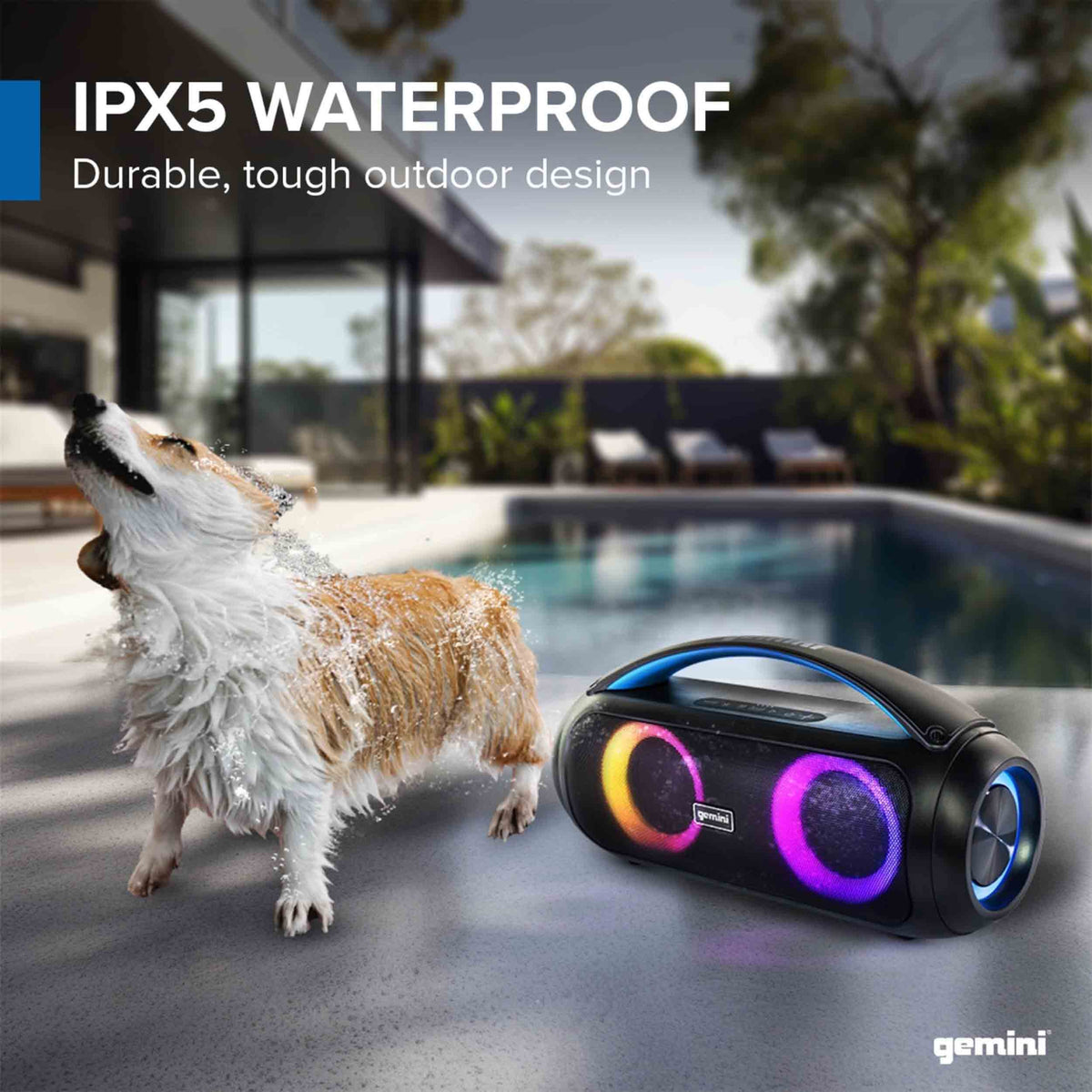 Gemini Sound GGO-230L Portable Bluetooth Boombox with LED Party Lighting, Dual 3" Woofers, 7-Hour Battery