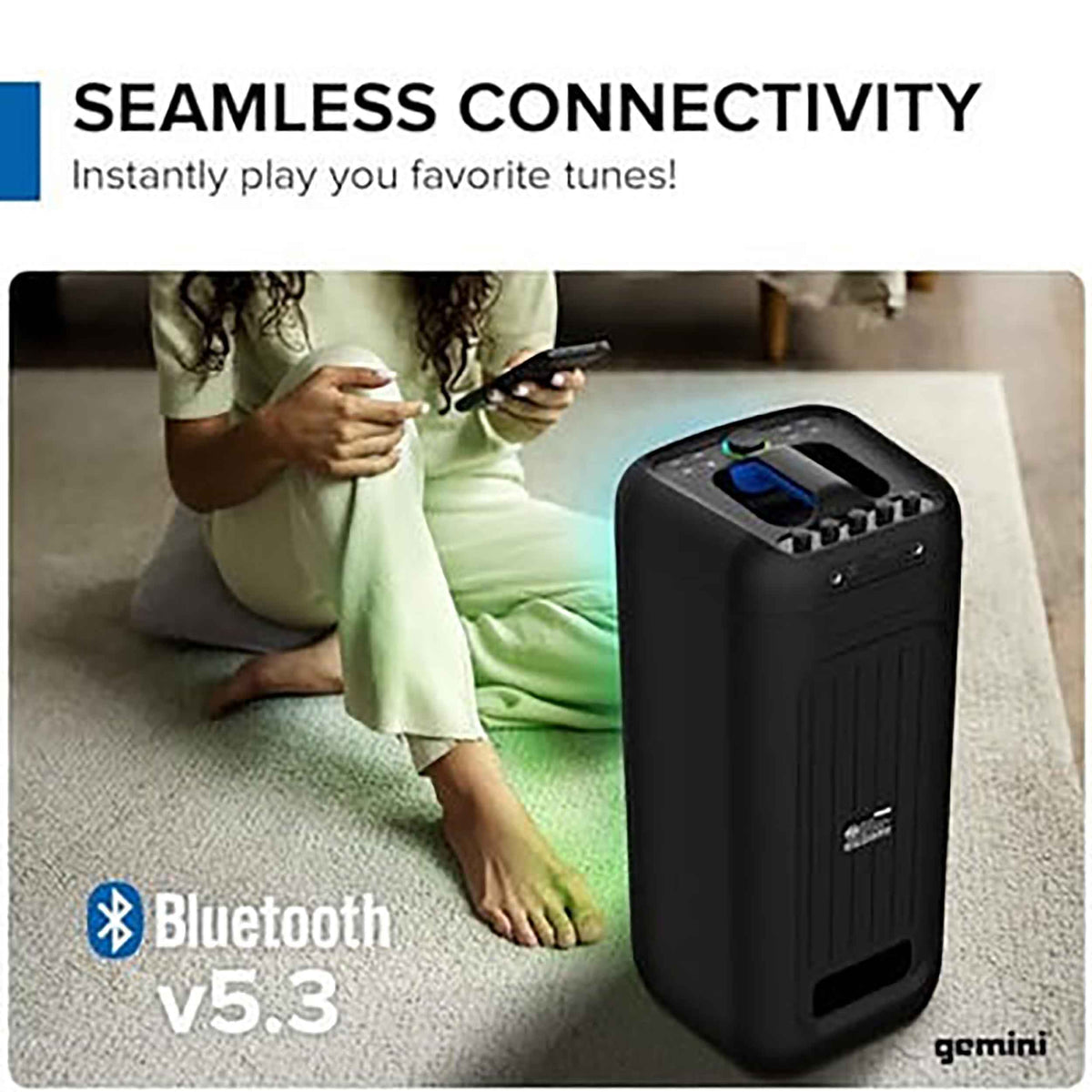 Gemini Sound GGO-2650L Portable Bluetooth Boombox with karaoke Mic and LED lights, Dual 6.5" Woofers, 9-hr Battery