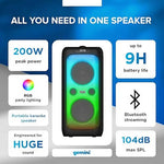 Gemini Sound GGO-2650L Portable Bluetooth Boombox with karaoke Mic and LED lights, Dual 6.5" Woofers, 9-hr Battery