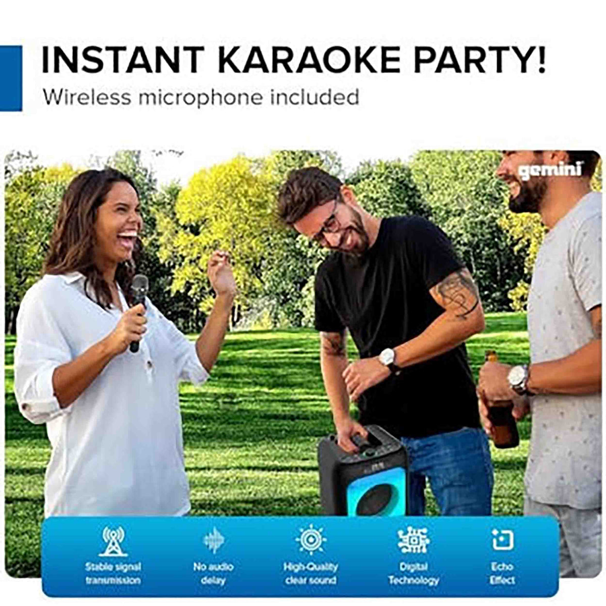Gemini Sound GGO-2650L Portable Bluetooth Boombox with karaoke Mic and LED lights, Dual 6.5" Woofers, 9-hr Battery