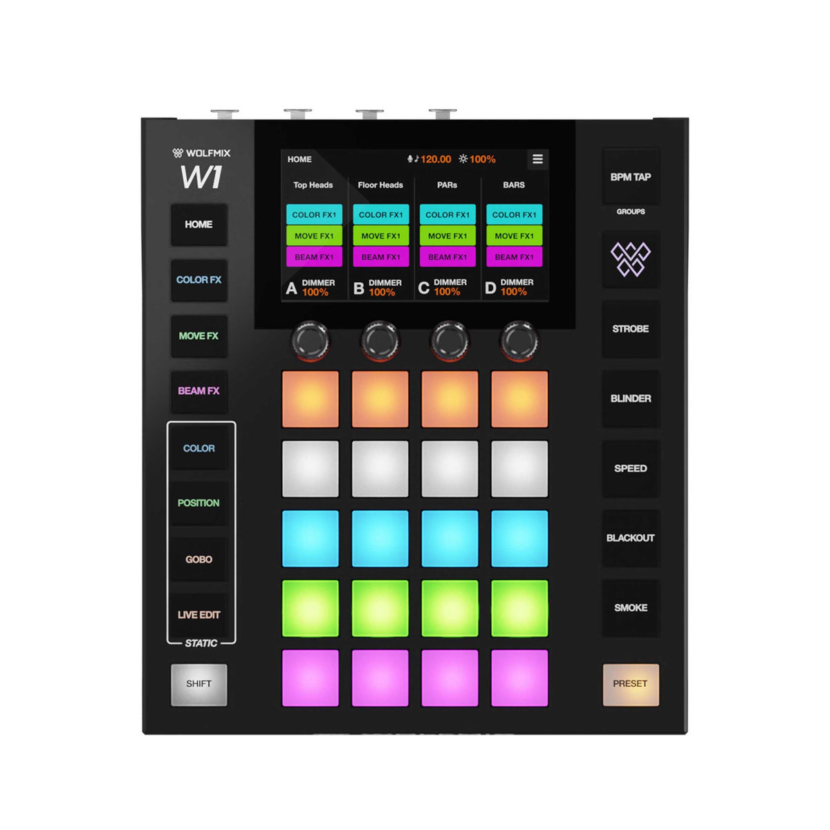 Wolfmix W1 MK3 Standalone DMX Lighting Controller with 4 DMX Universes and 4.3 Inch Touchscreen