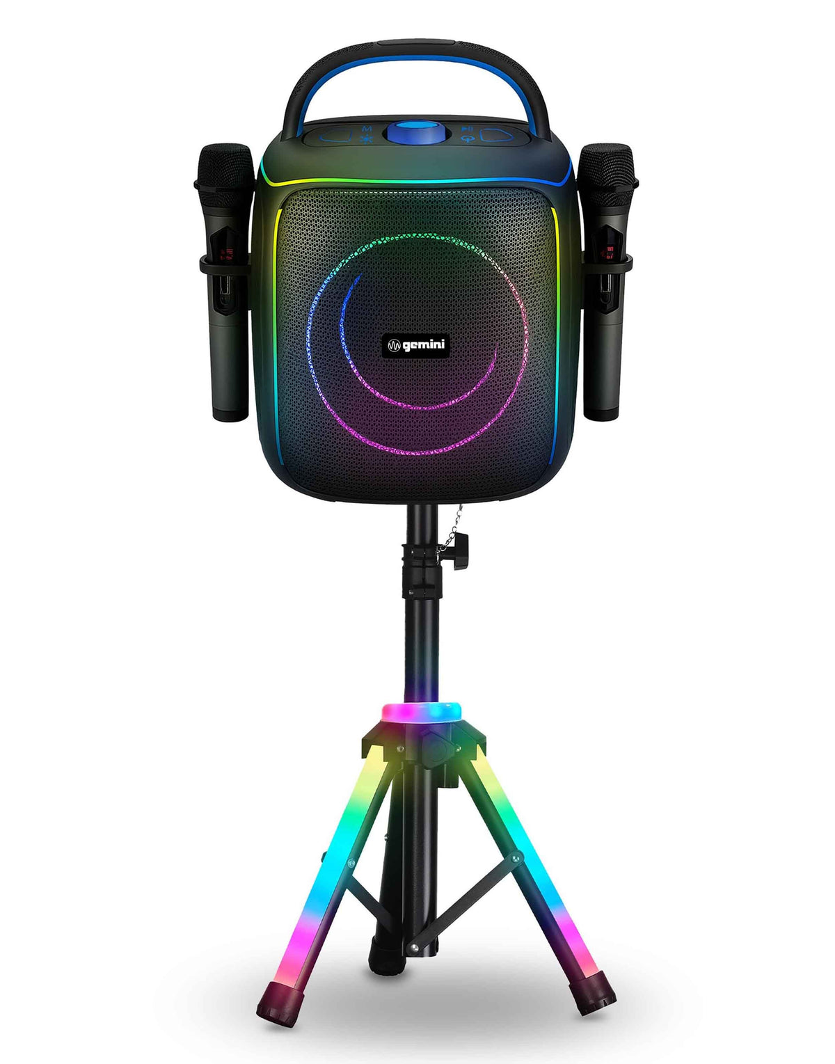Gemini Sound GPK-200PK Portable Bluetooth Karaoke Machine, 2 Wireless Microphones, Light-up Tripod, 6.5" Woofer
