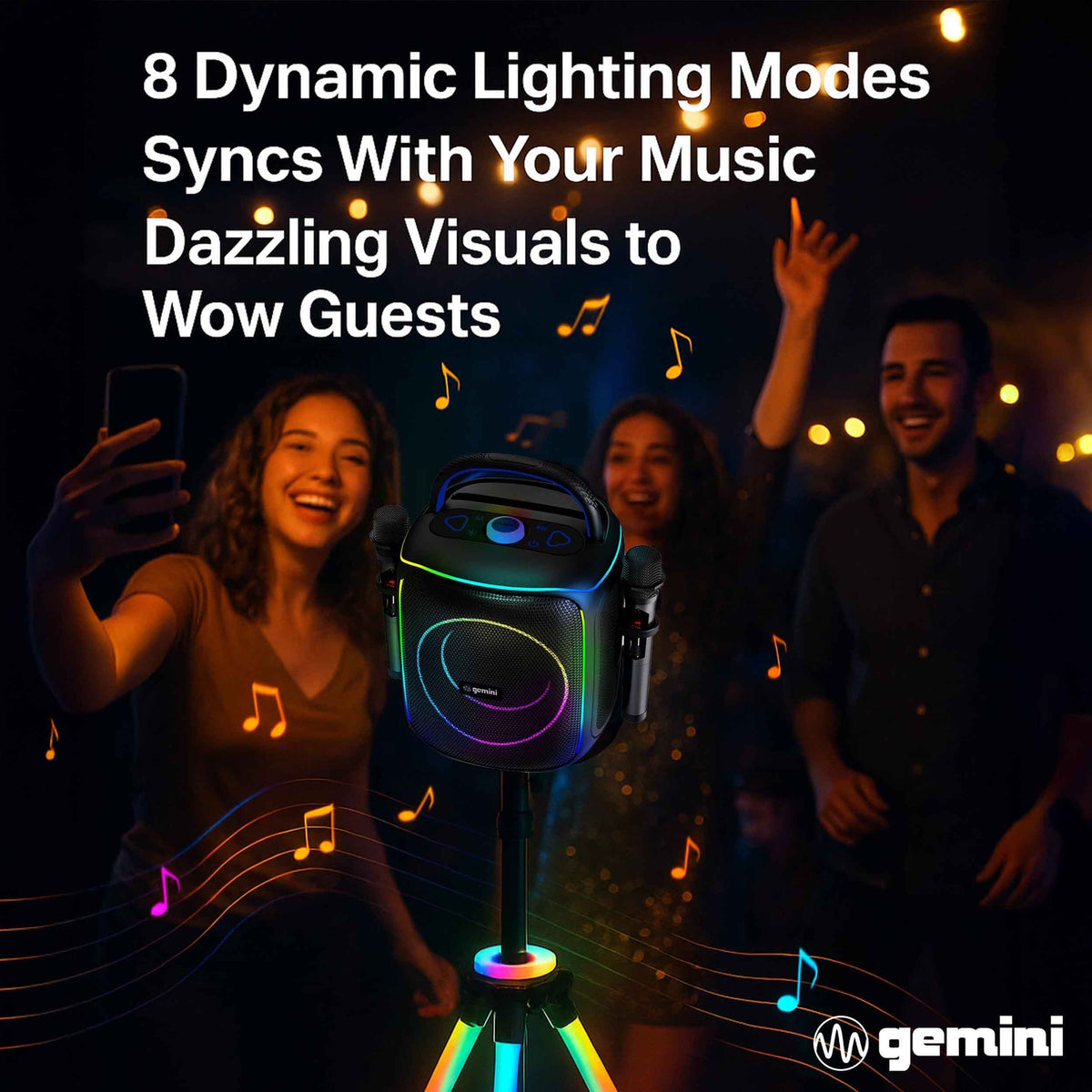 Gemini Sound GPK-200PK Portable Bluetooth Karaoke Machine, 2 Wireless Microphones, Light-up Tripod, 6.5" Woofer