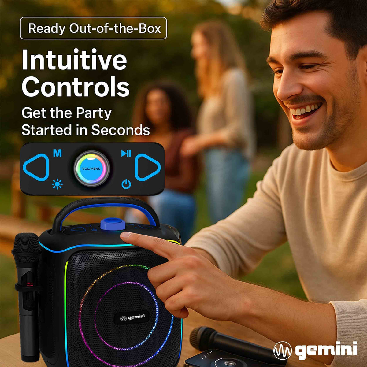 Gemini Sound GPK-200PK Portable Bluetooth Karaoke Machine, 2 Wireless Microphones, Light-up Tripod, 6.5" Woofer